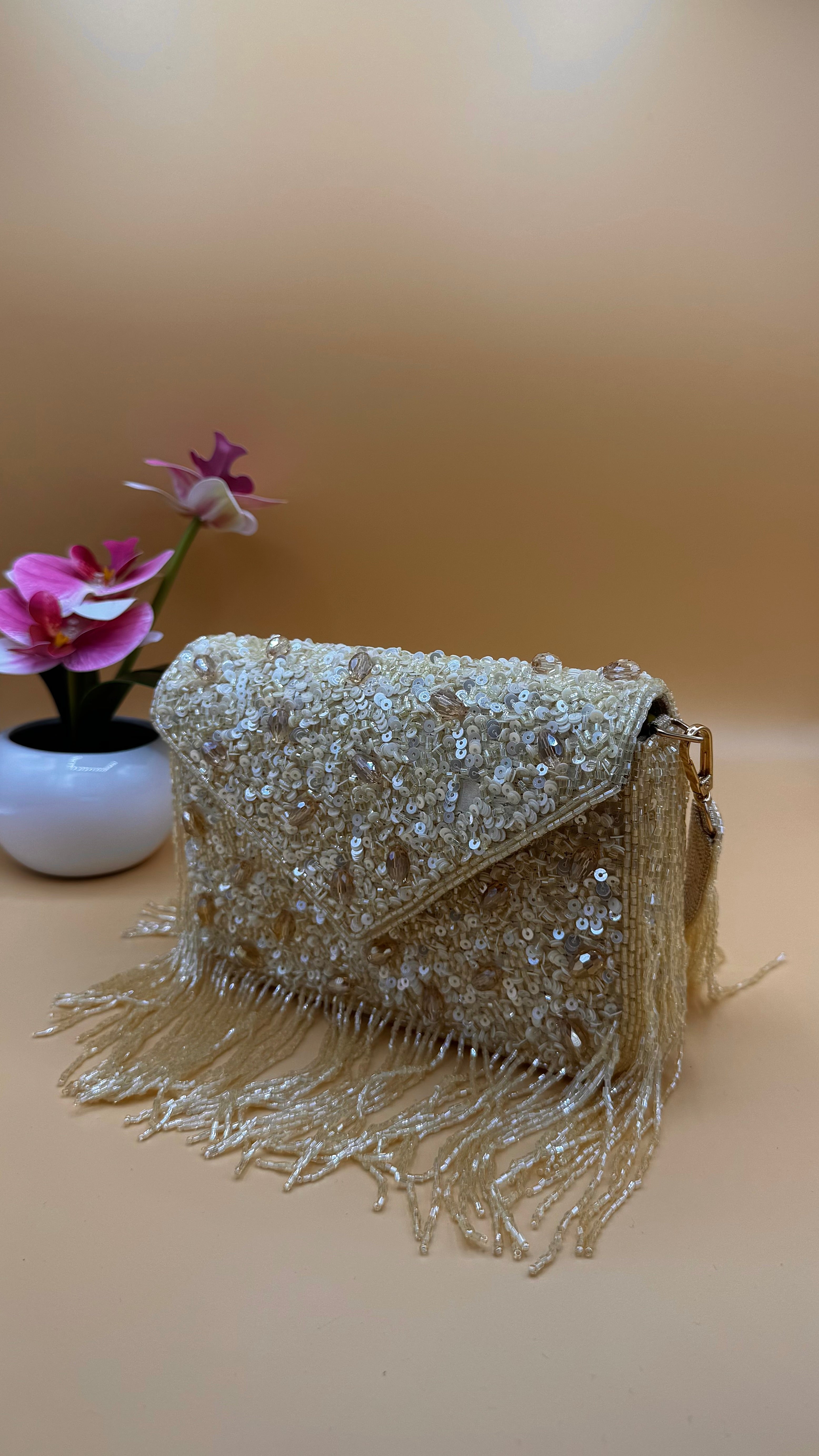 Champagne Fringe Clutch