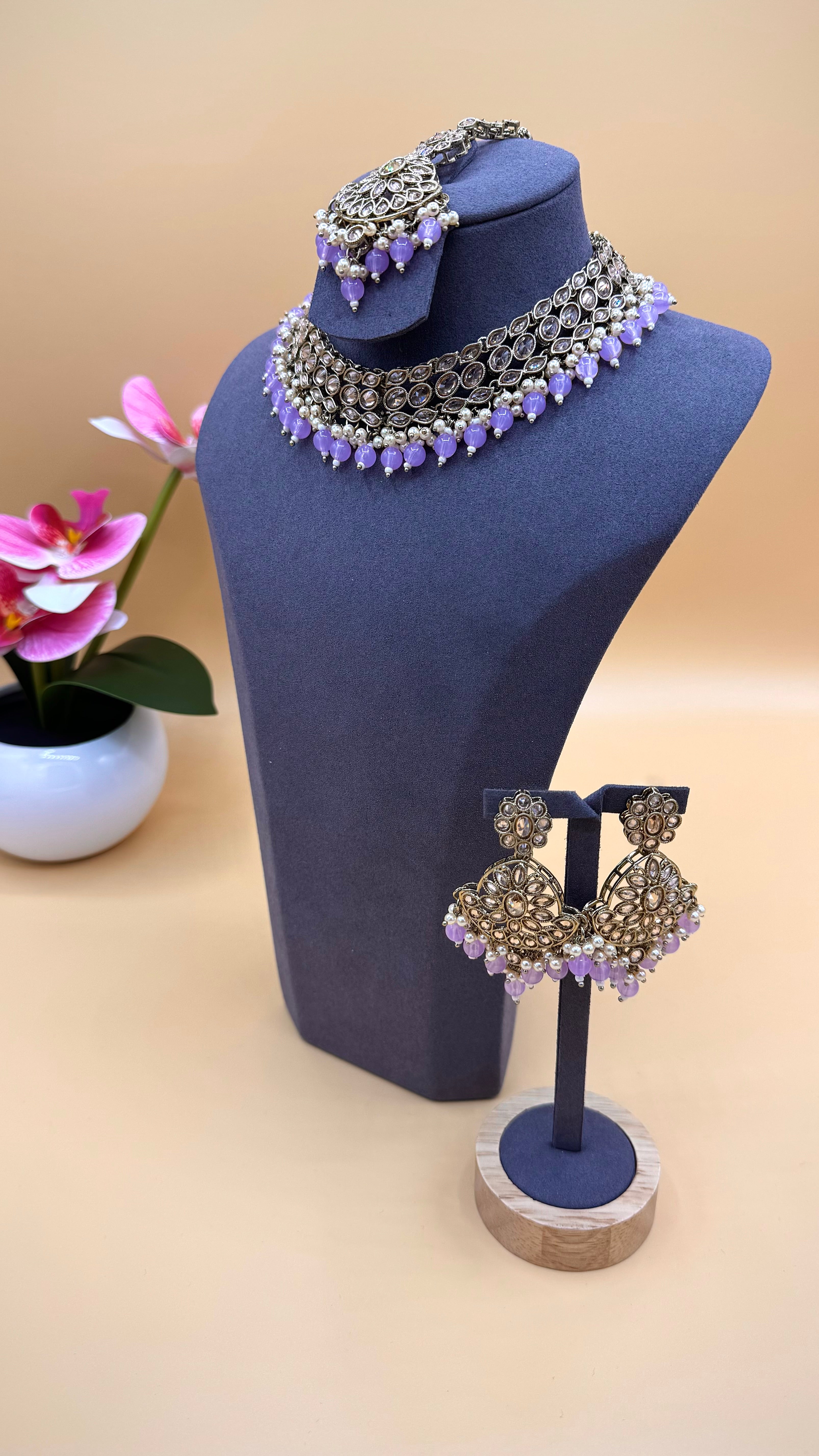 Lavender Pearl Necklace Set