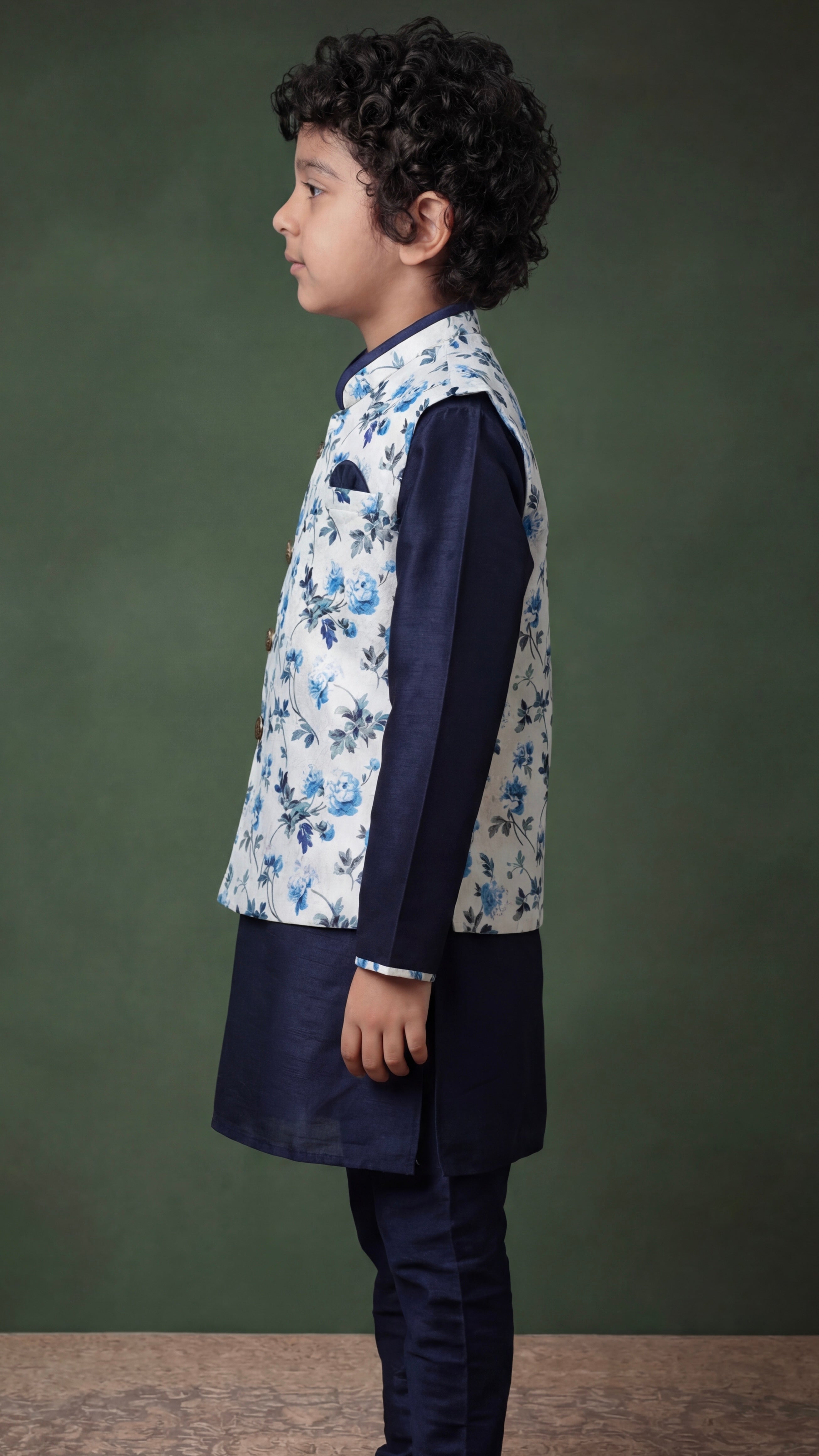 Classic Navy Bloom Kurta Set