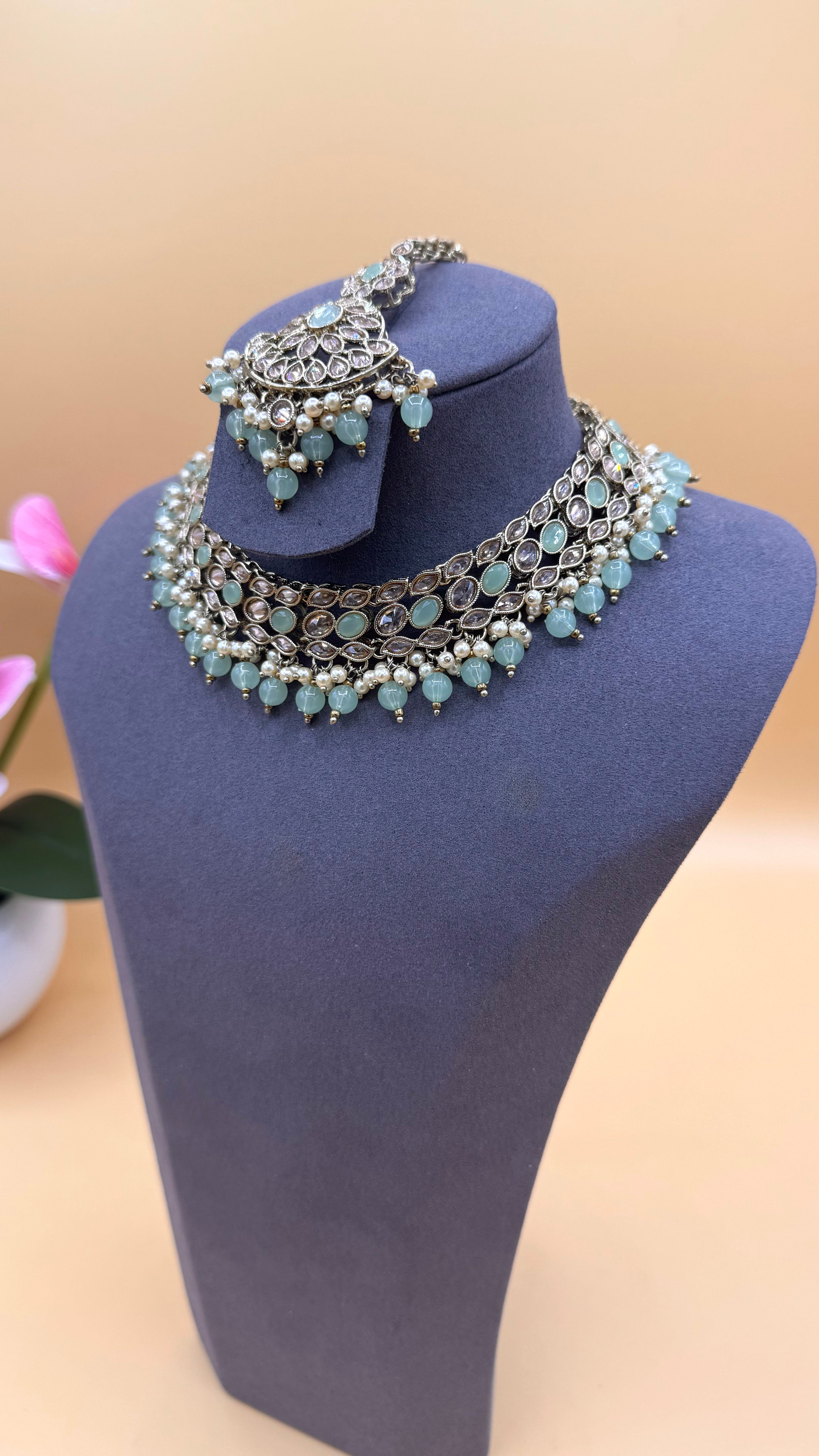Mint Pearl Necklace Set