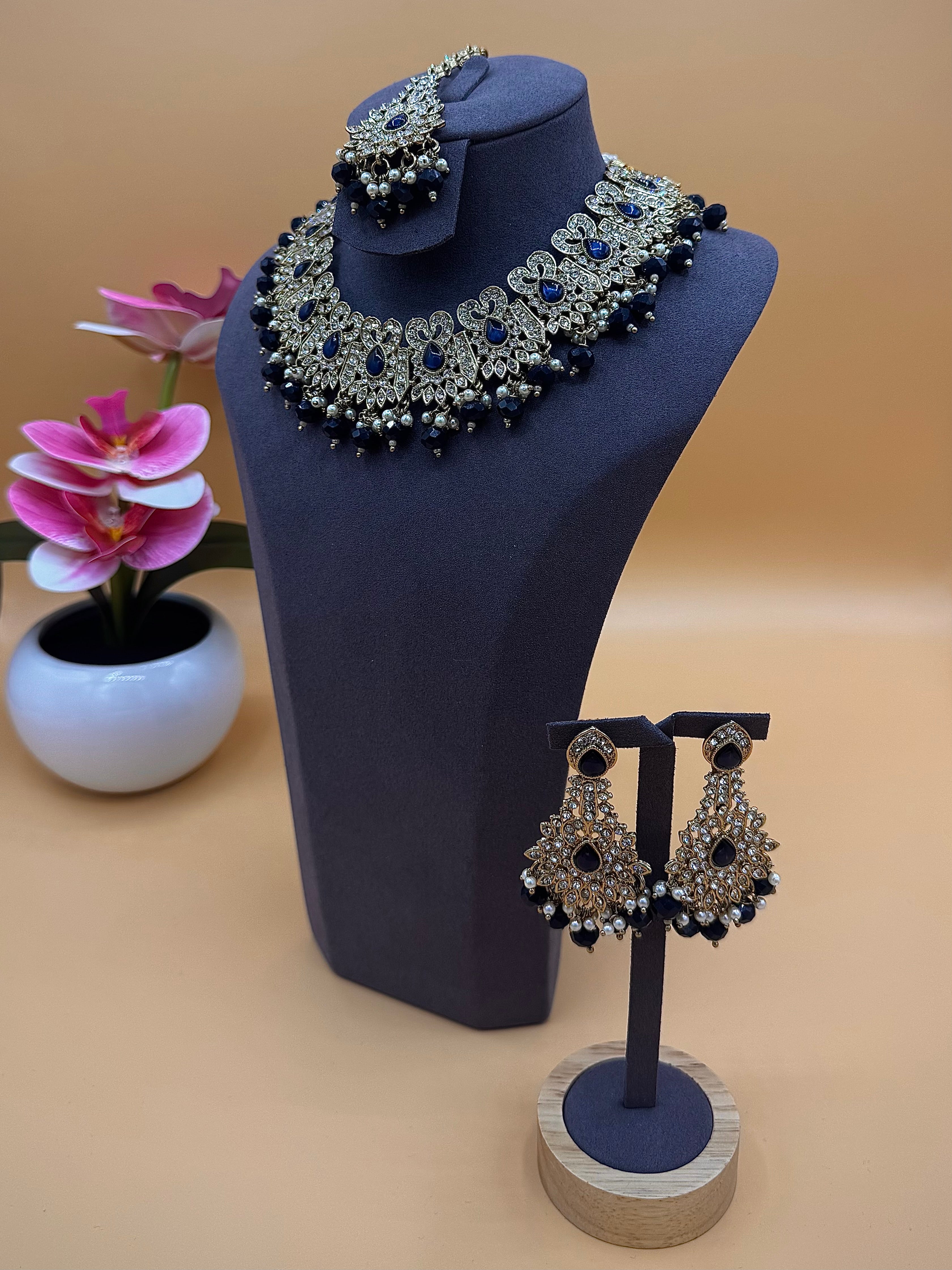 Ameera Necklace Set – Navy Blue