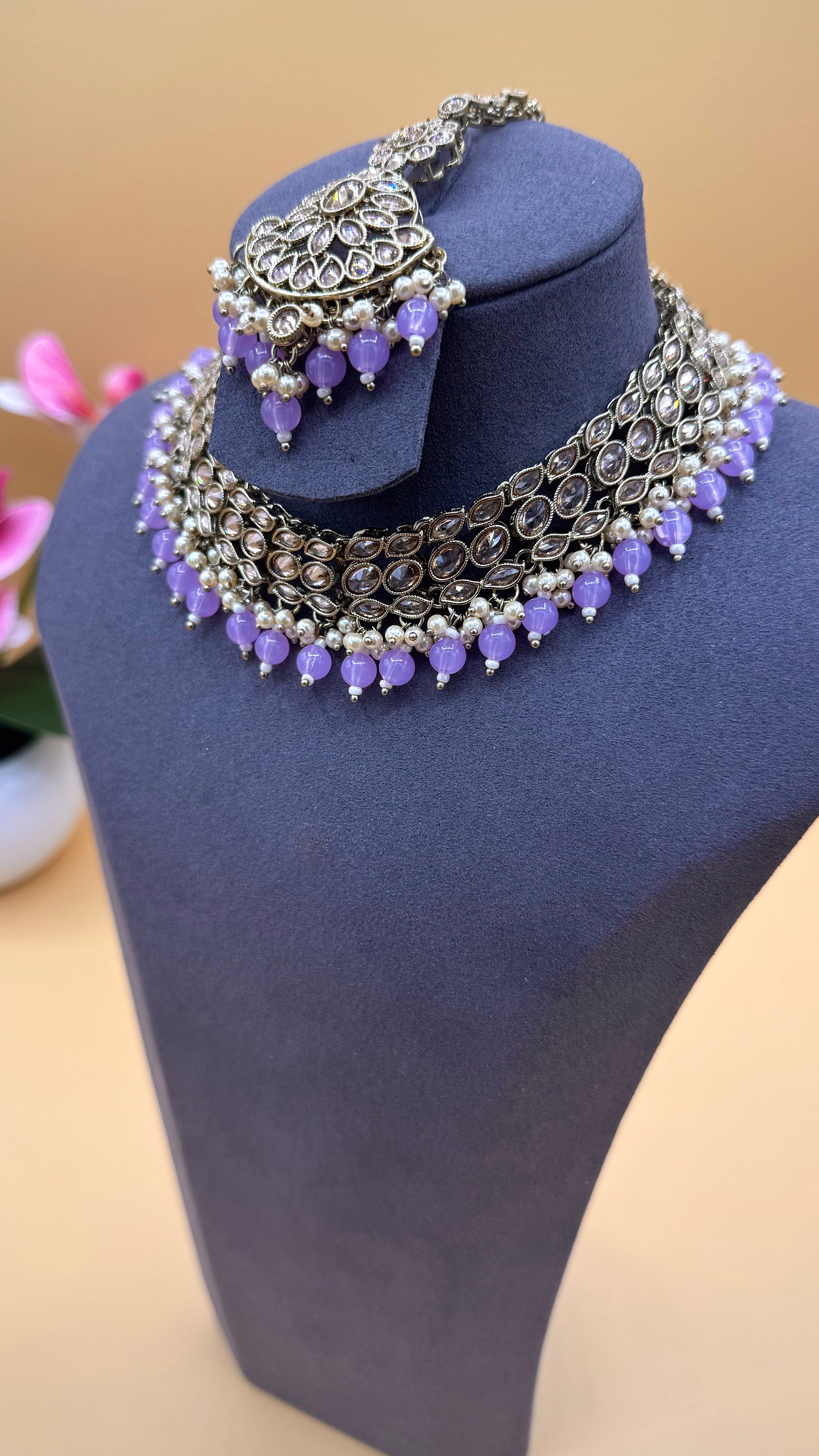 Lavender Pearl Necklace Set