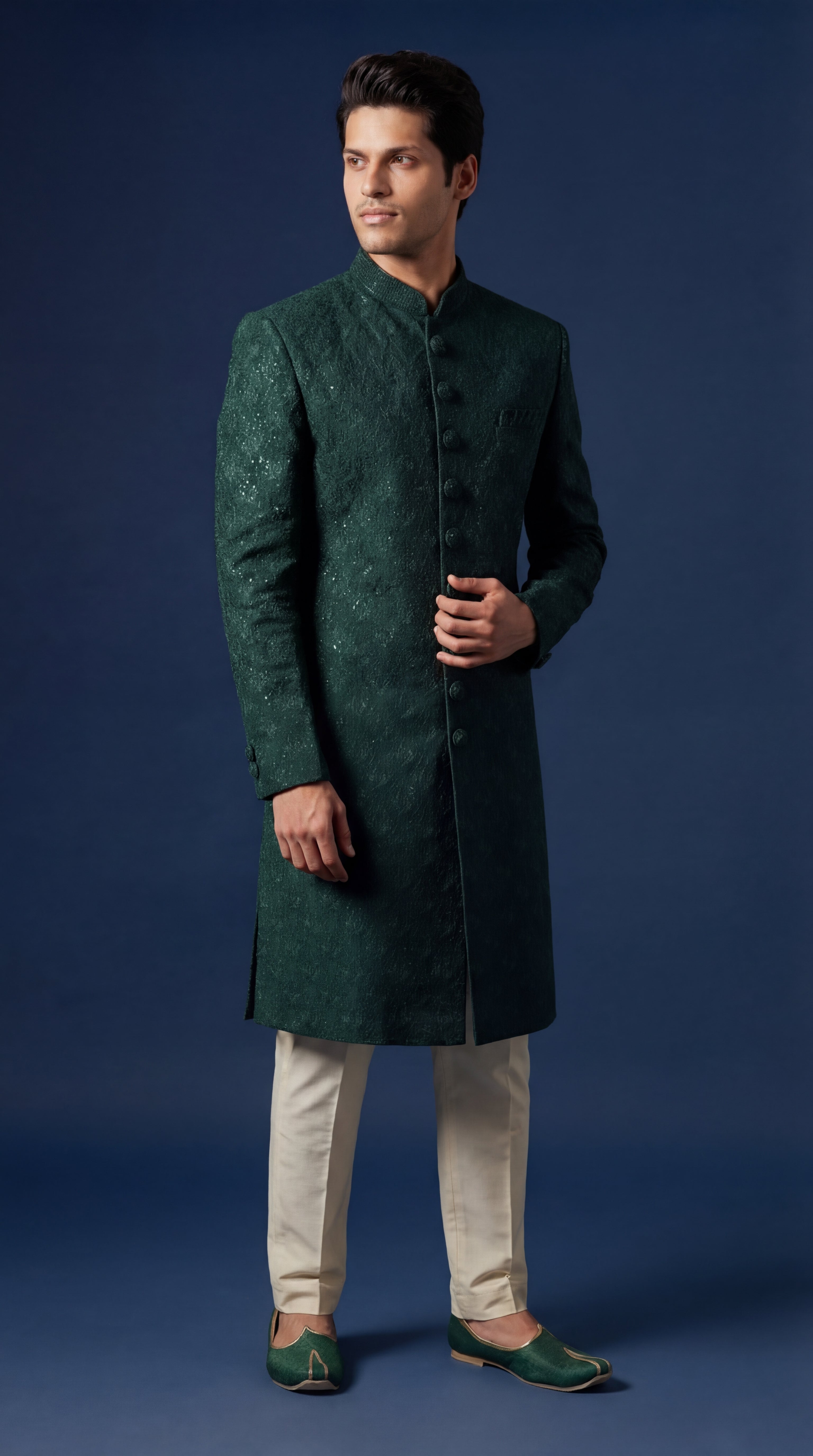 Forest Green Sherwani Set voor heren