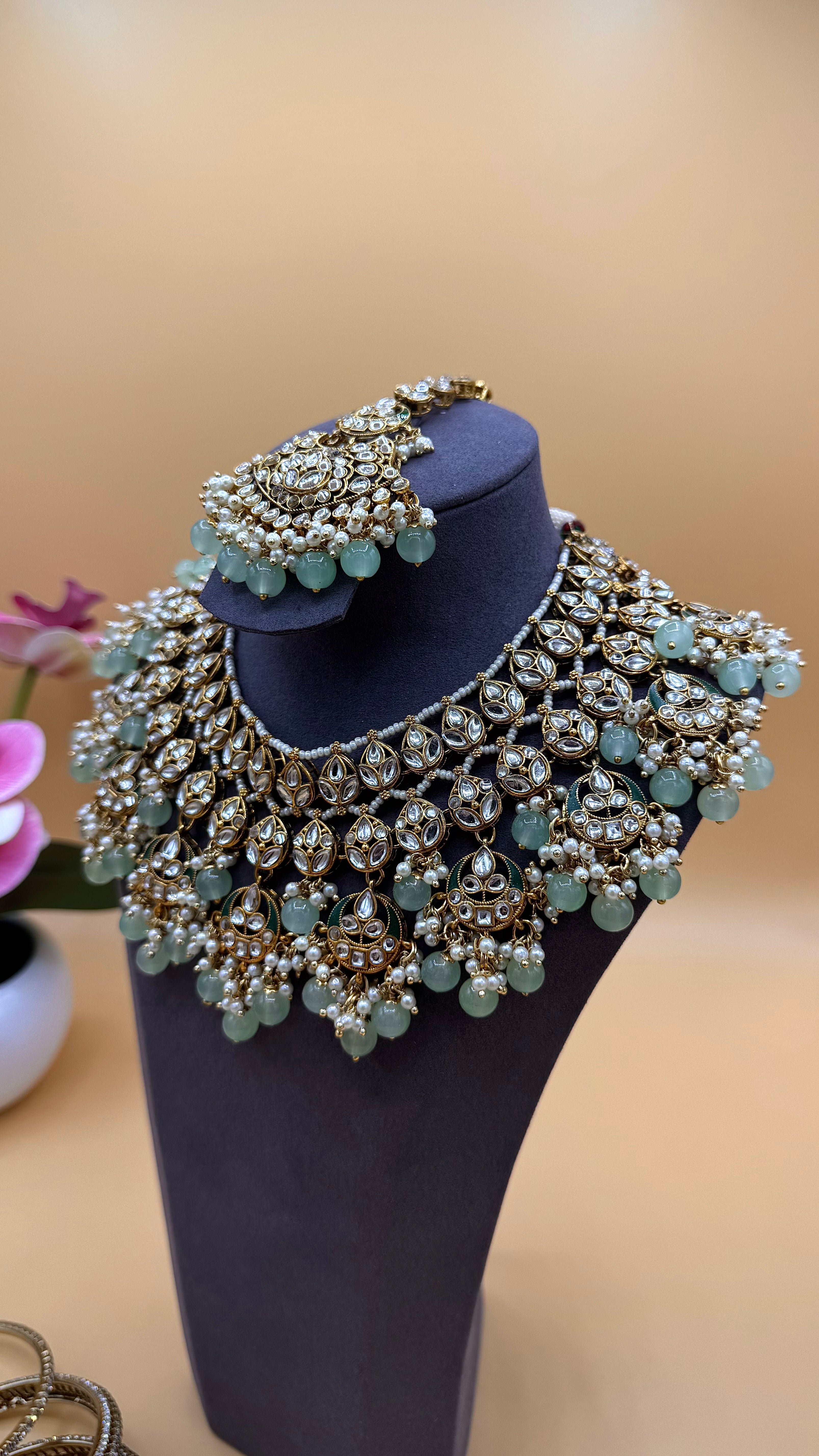 Pearl Frost Necklace Set - mint