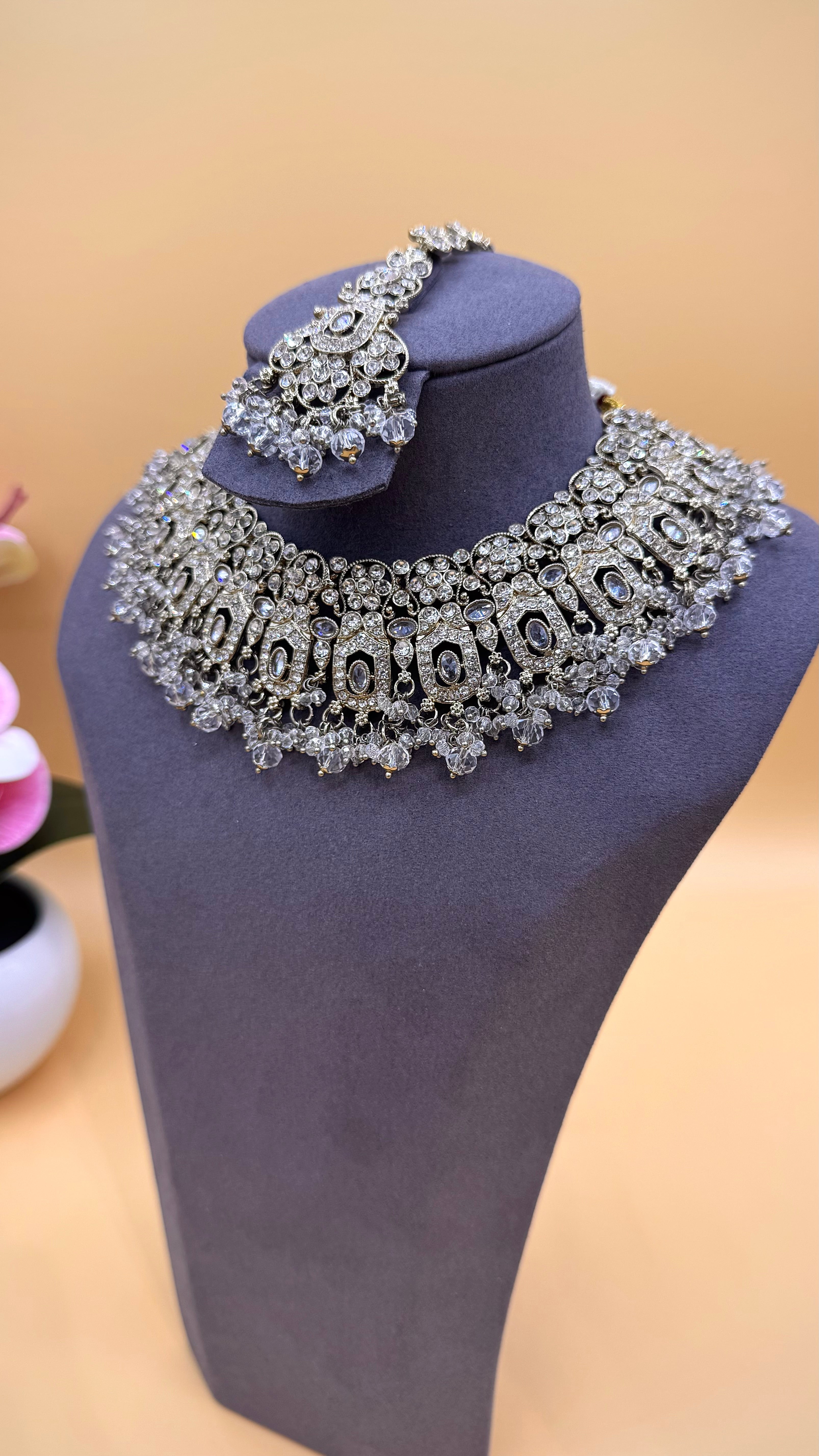 Crystal Silver Necklace Set