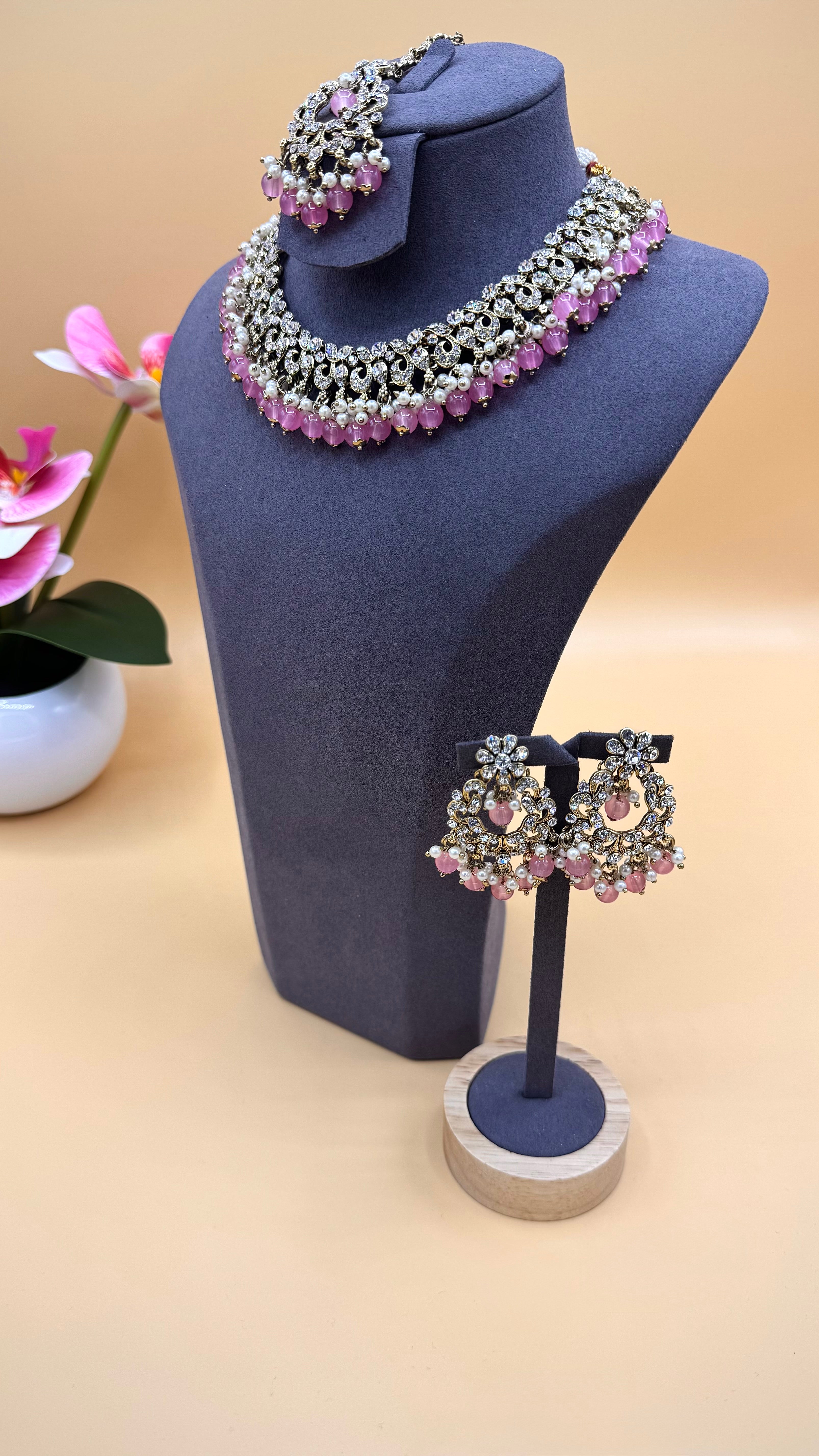 Rose Crystal Necklace Set