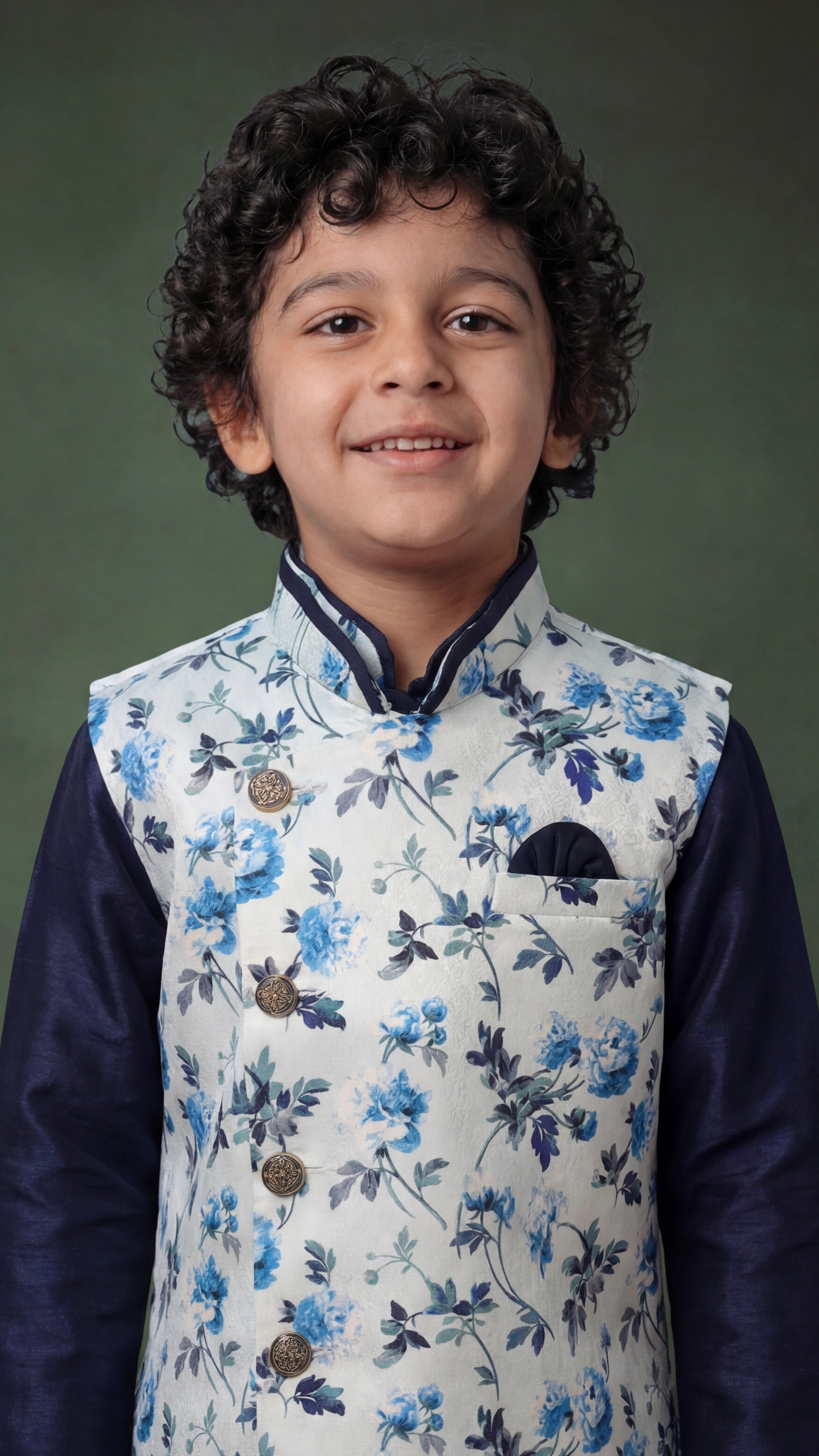 Classic Navy Bloom Kurta Set