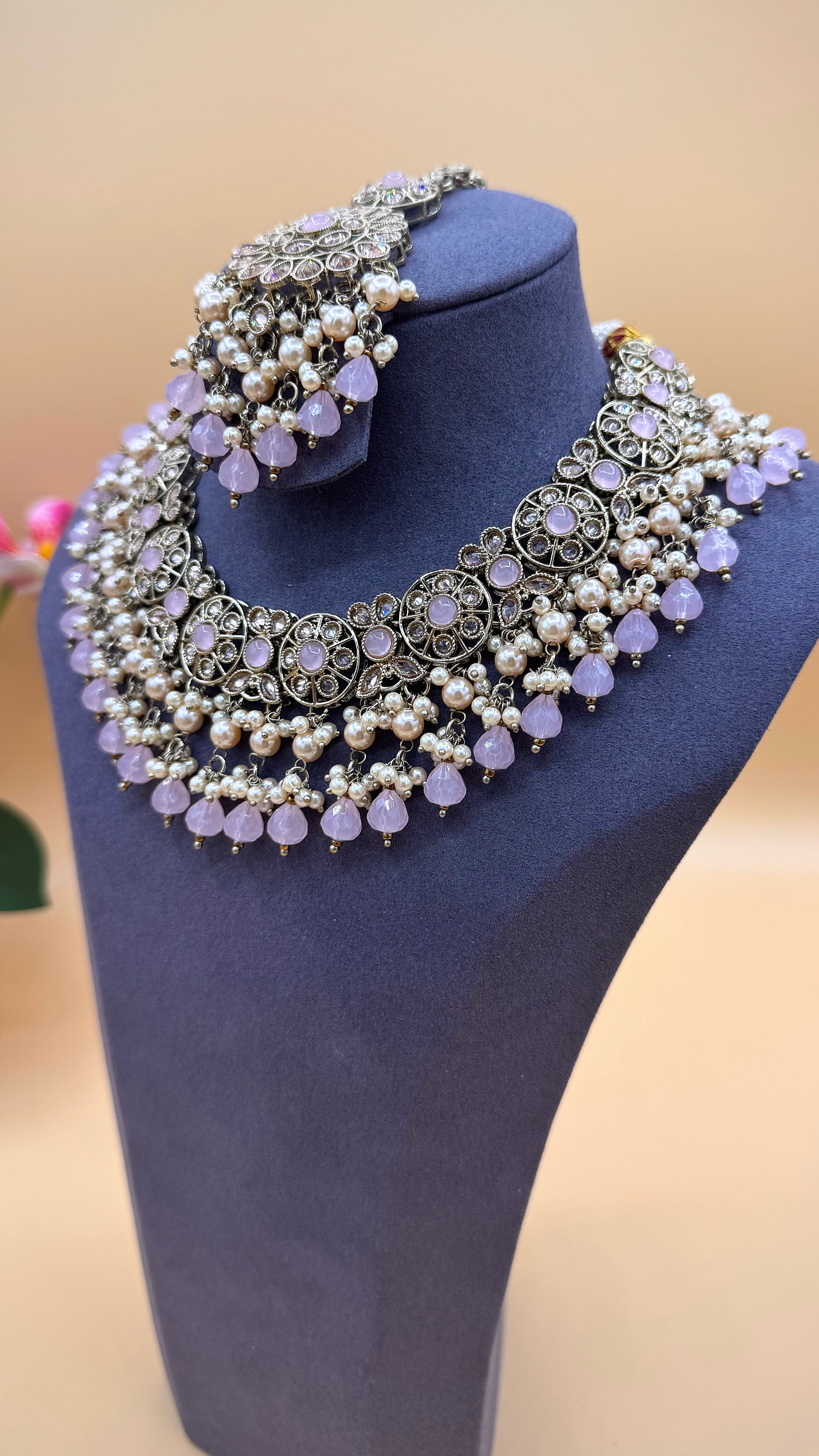 Amethyst Pearl Necklace Set