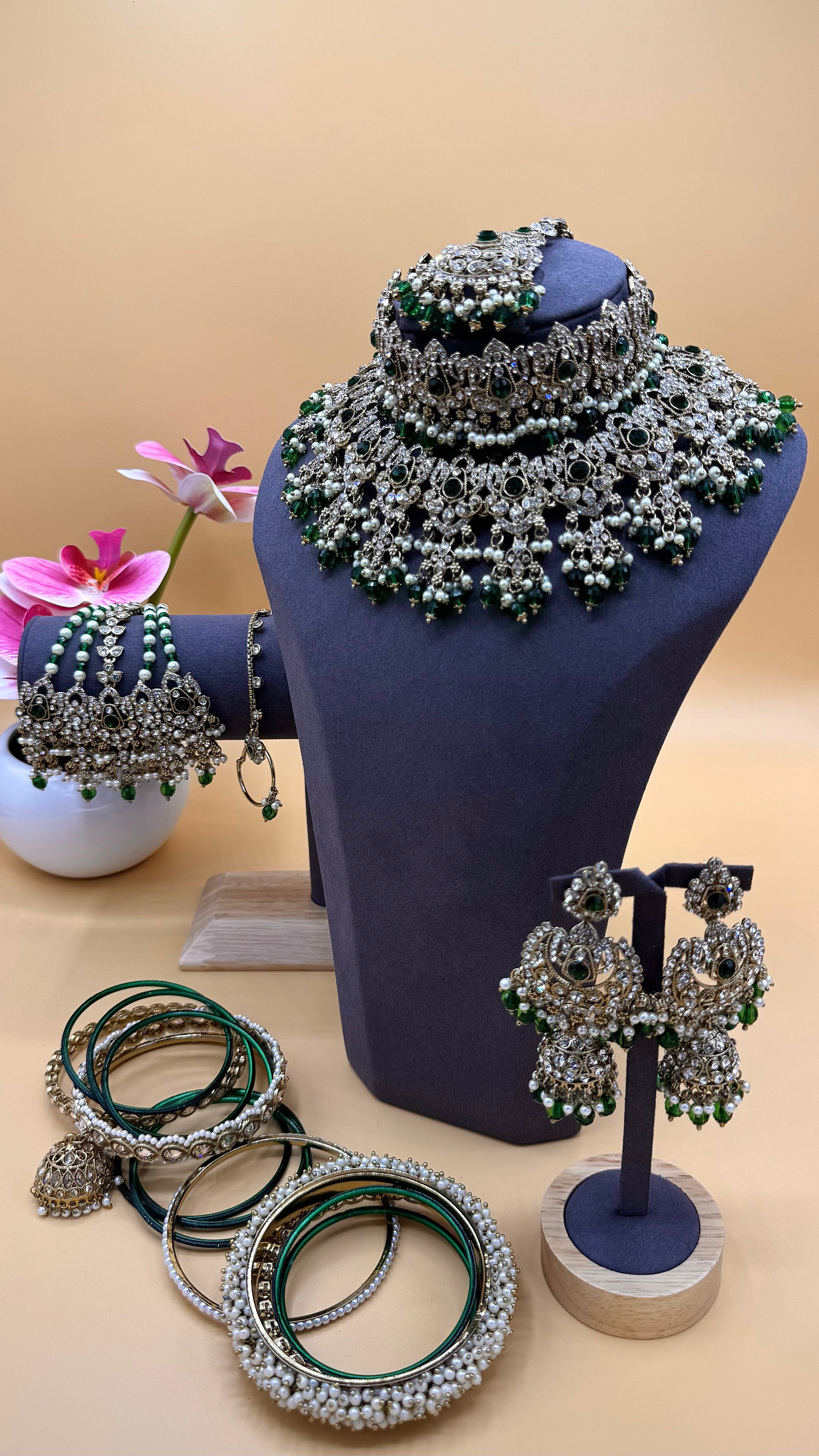 Zarina Royal Bridal Choker Set - Green