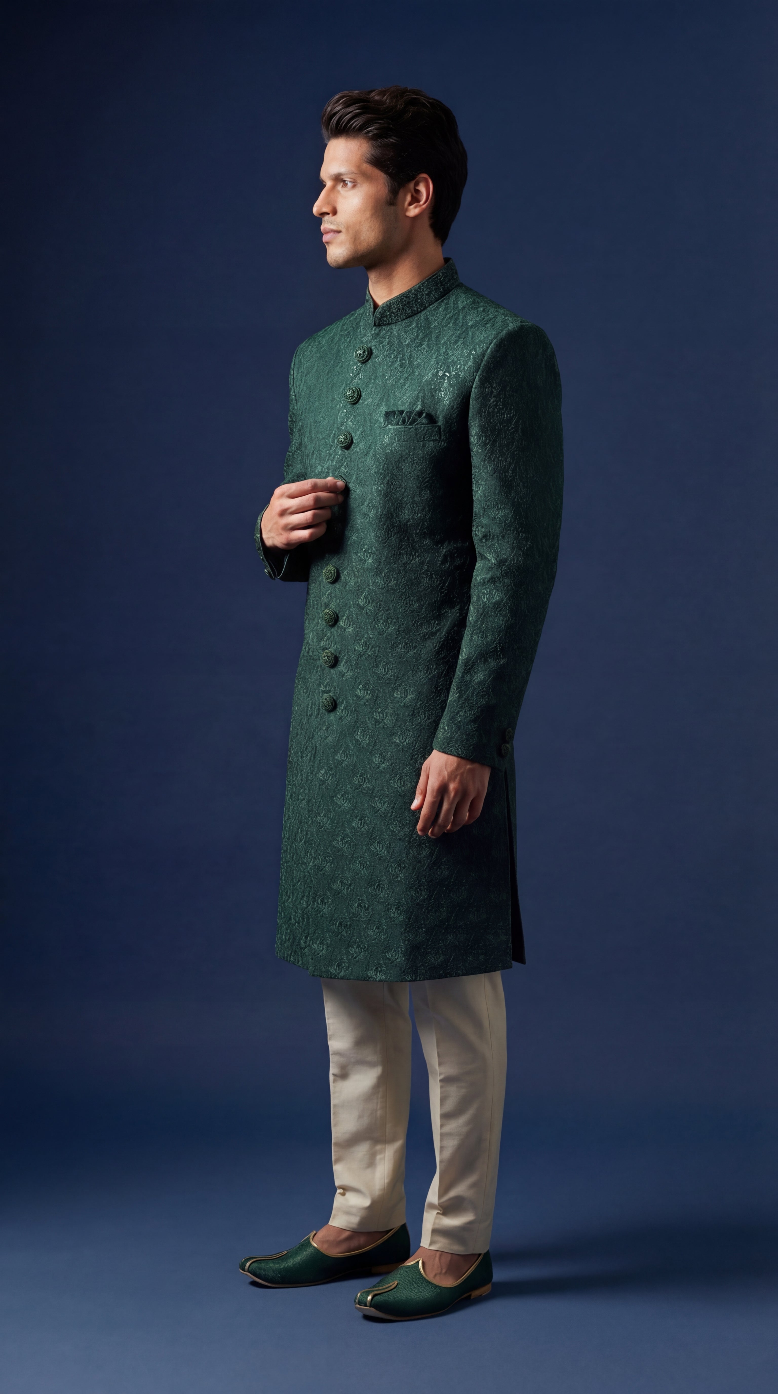 Forest Green Sherwani Set voor heren