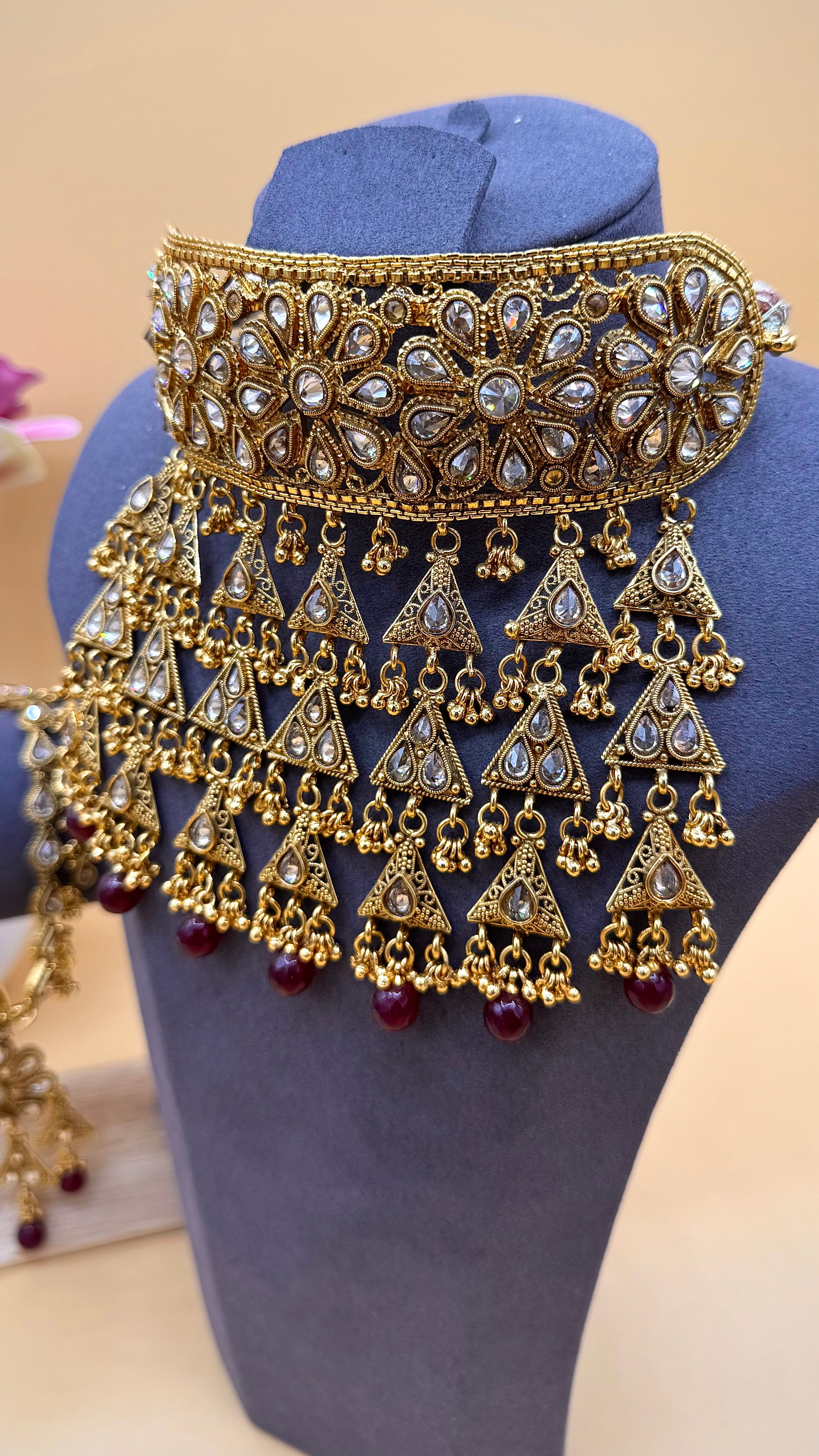 Zarina Bridal Choker Set - Ruby Gold