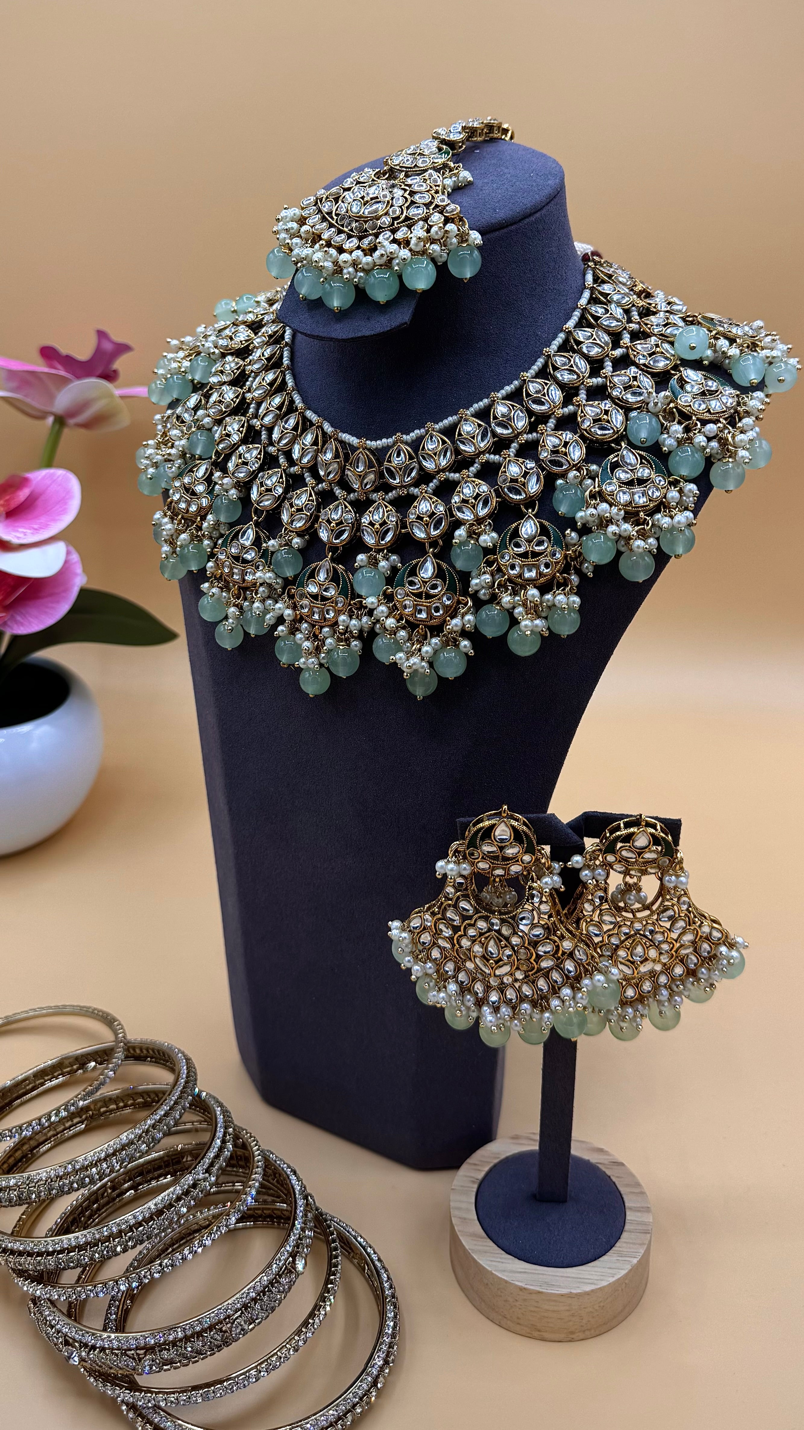 Pearl Frost Necklace Set - mint