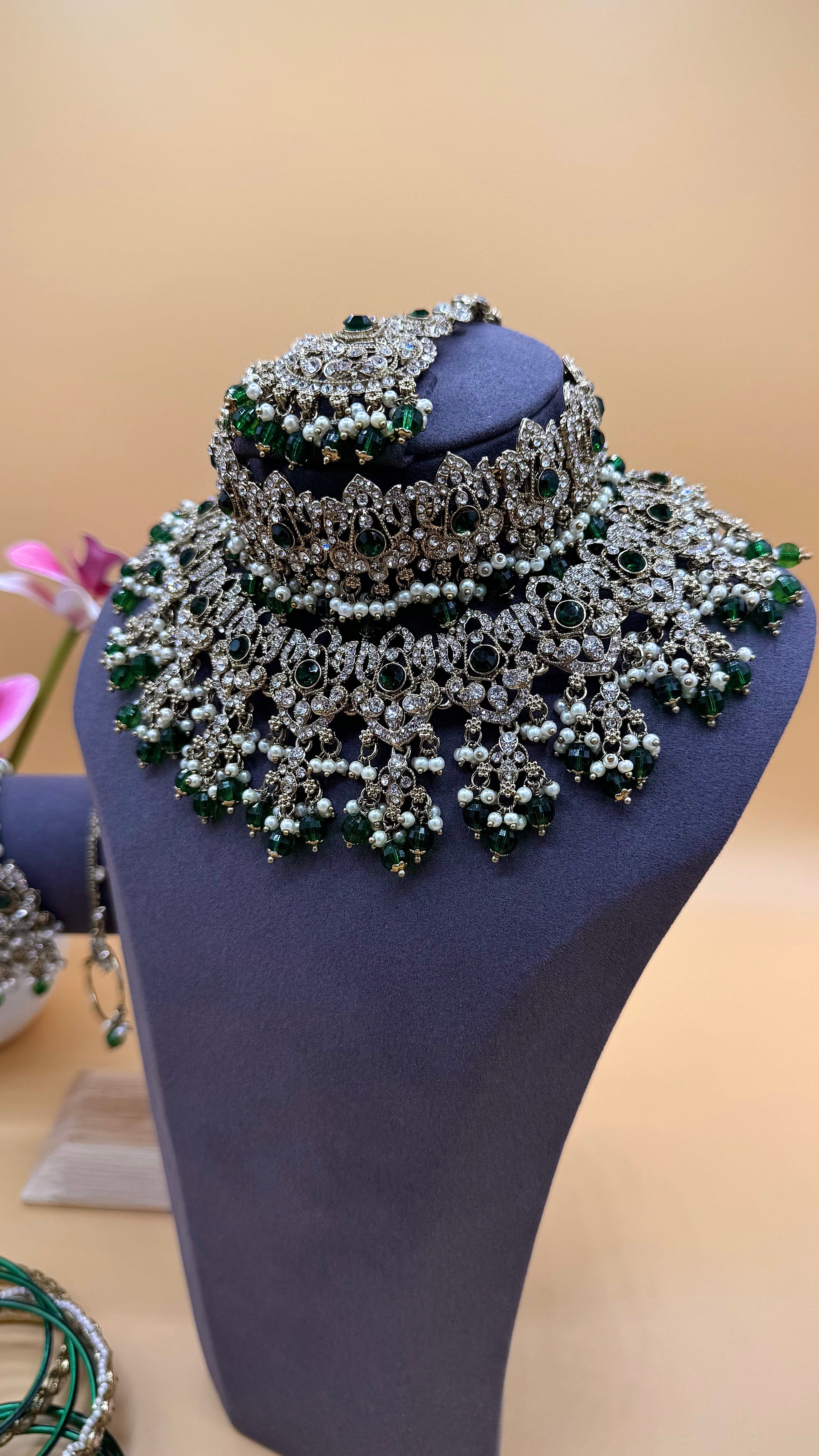 Zarina Royal Bridal Choker Set - Green