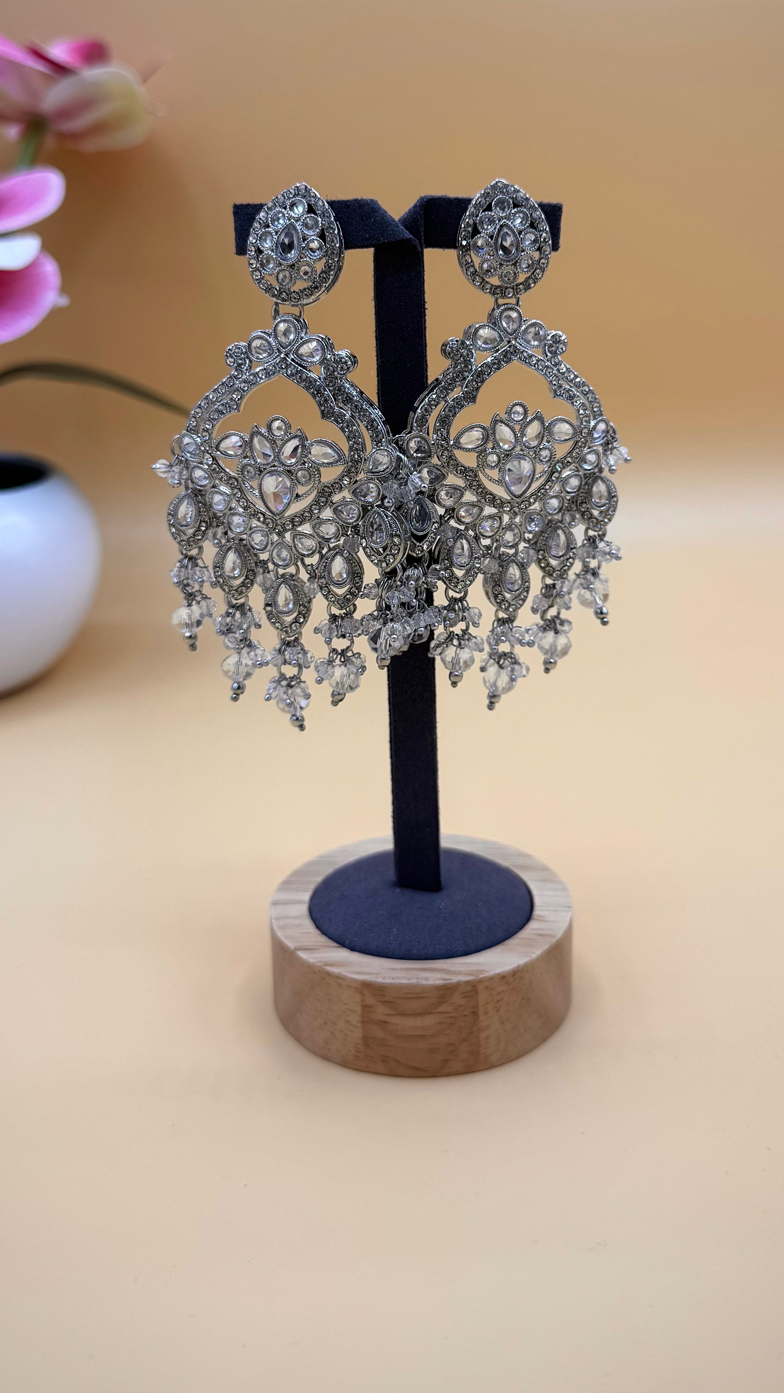 Silver Drop Earrings & Bindi Set