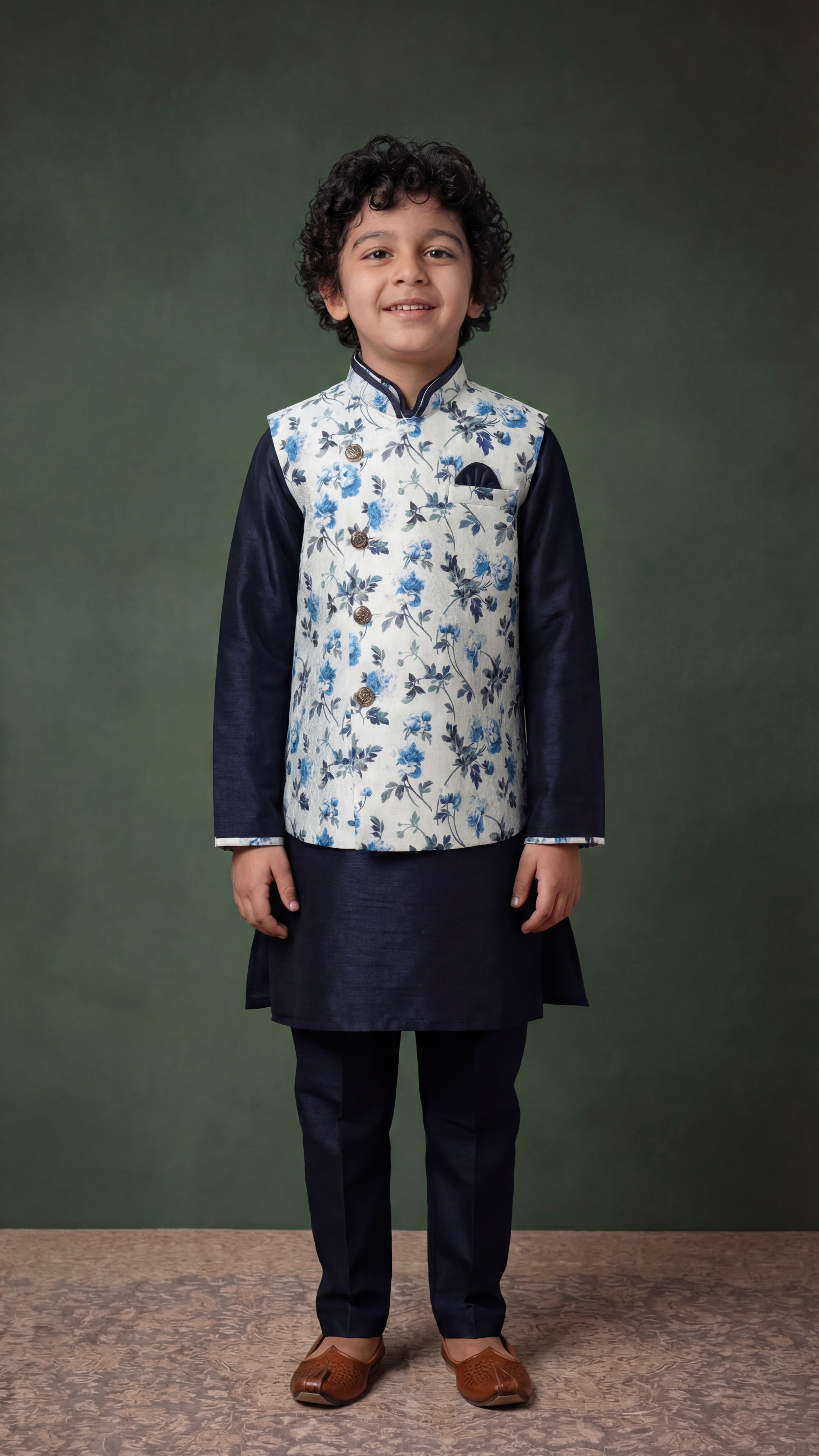 Classic Navy Bloom Kurta Set