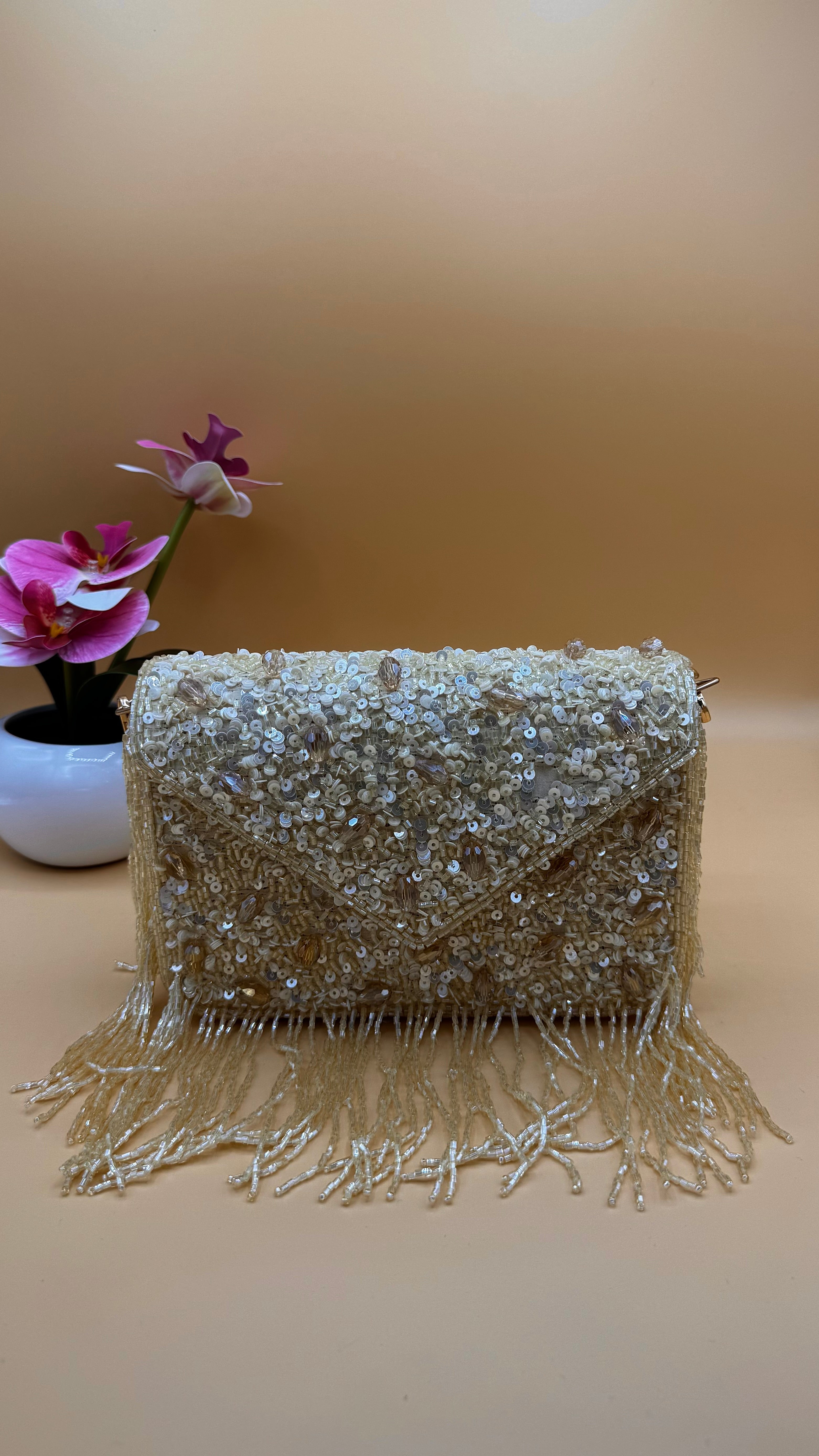 Champagne Fringe Clutch