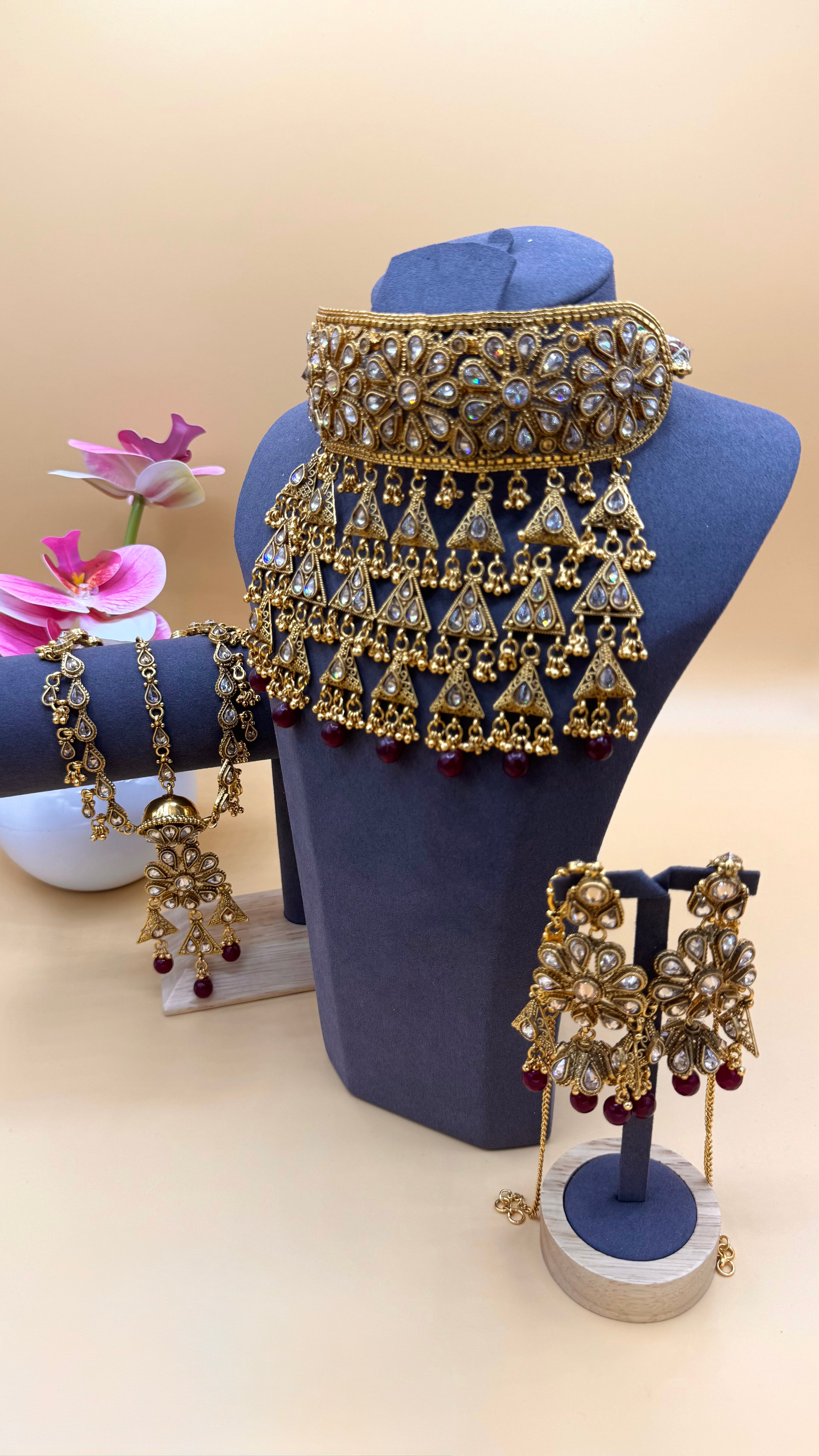 Zarina Bridal Choker Set - Ruby Gold