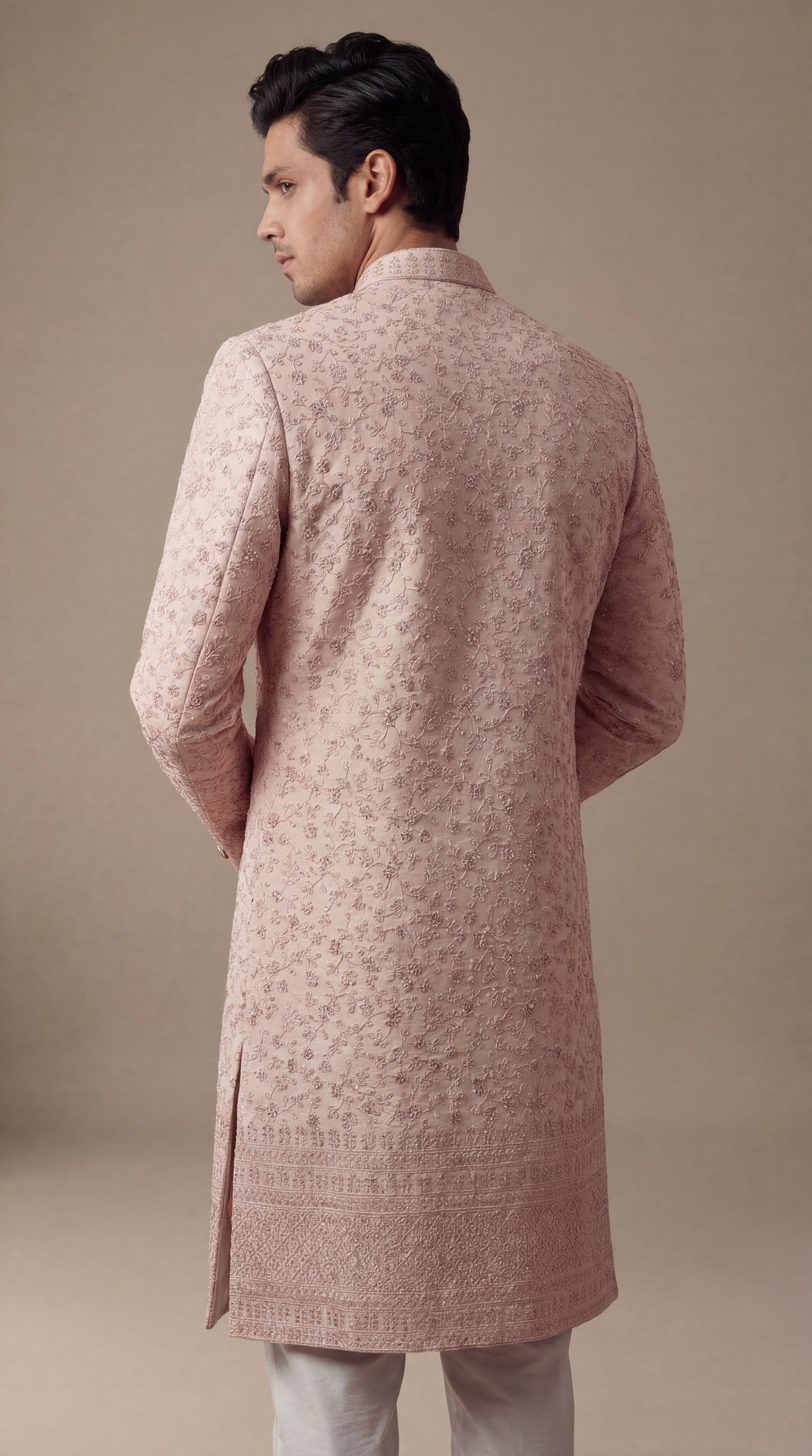 Blush Rose Embroidered Sherwani Set