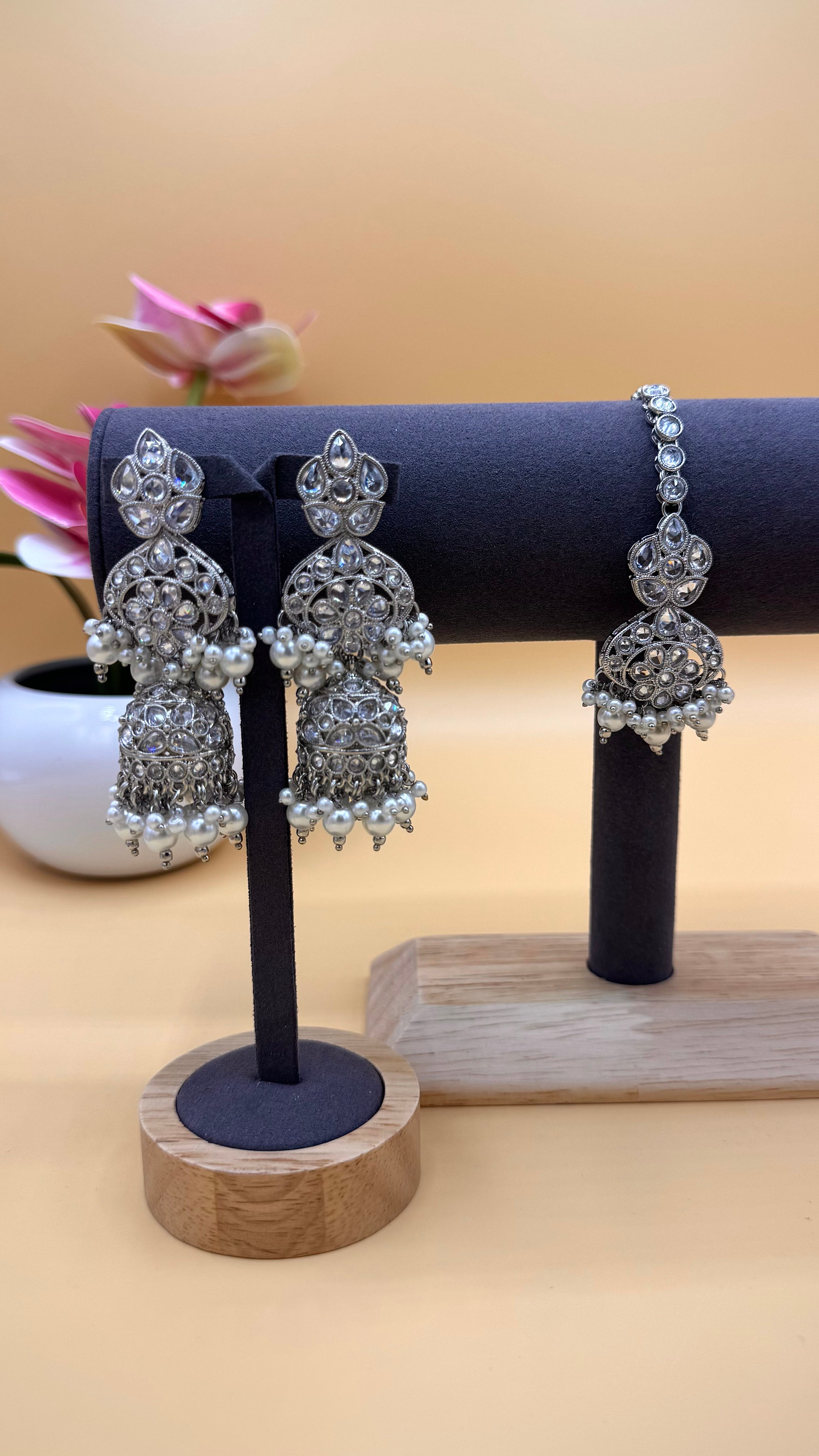Crystal Silver Earrings & Bindi Set