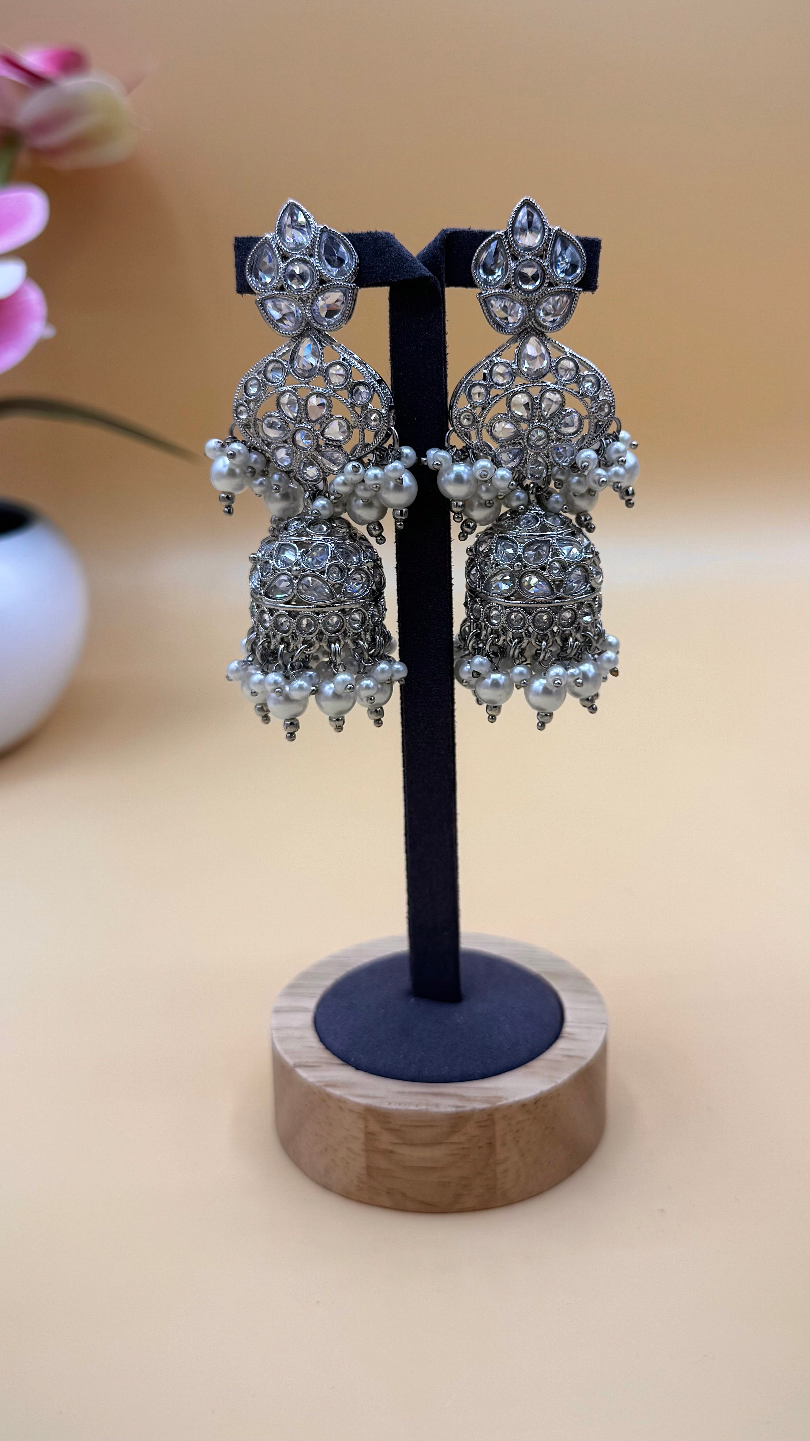 Crystal Silver Earrings & Bindi Set