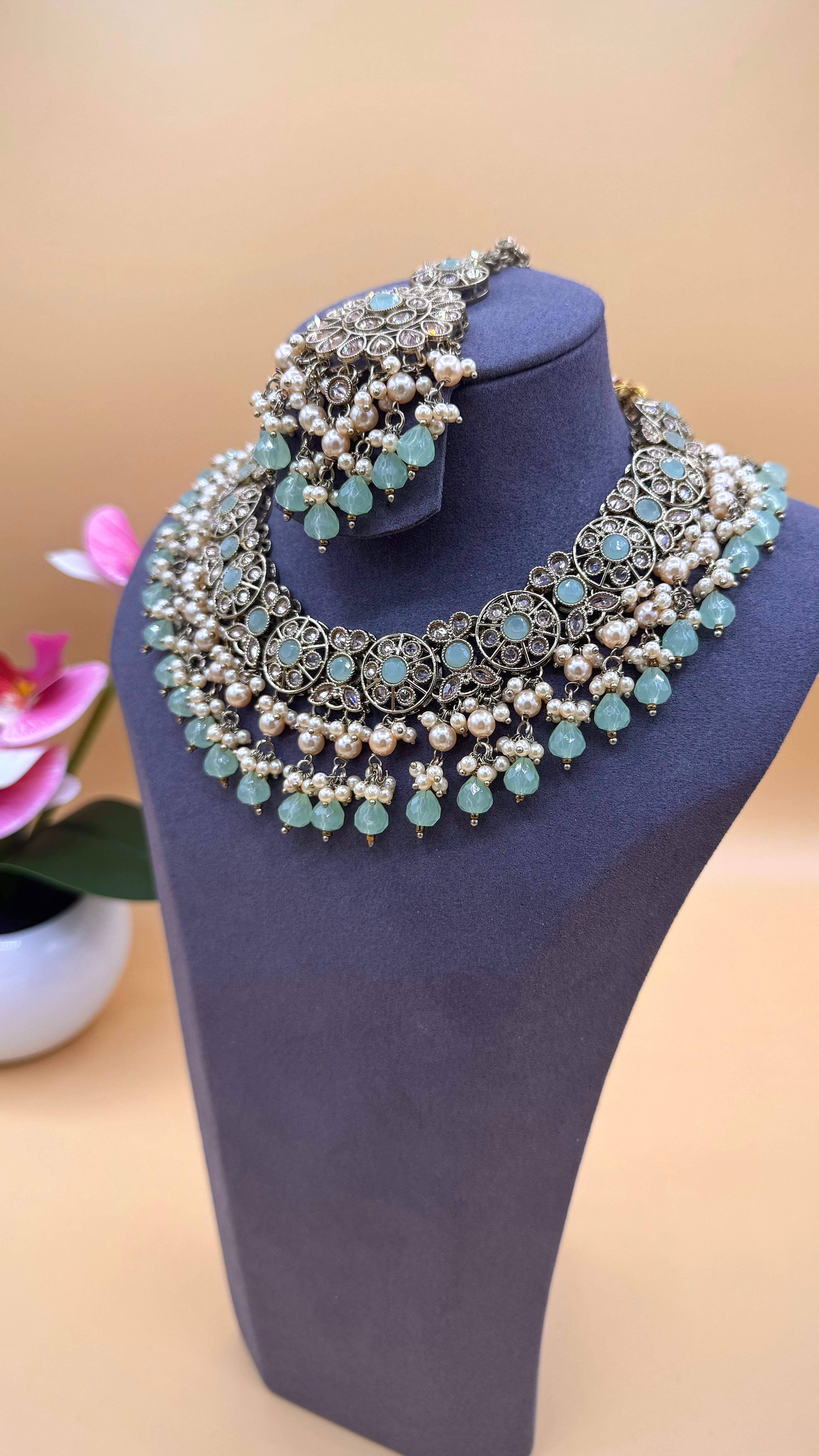 Aqua Pearl Necklace Set