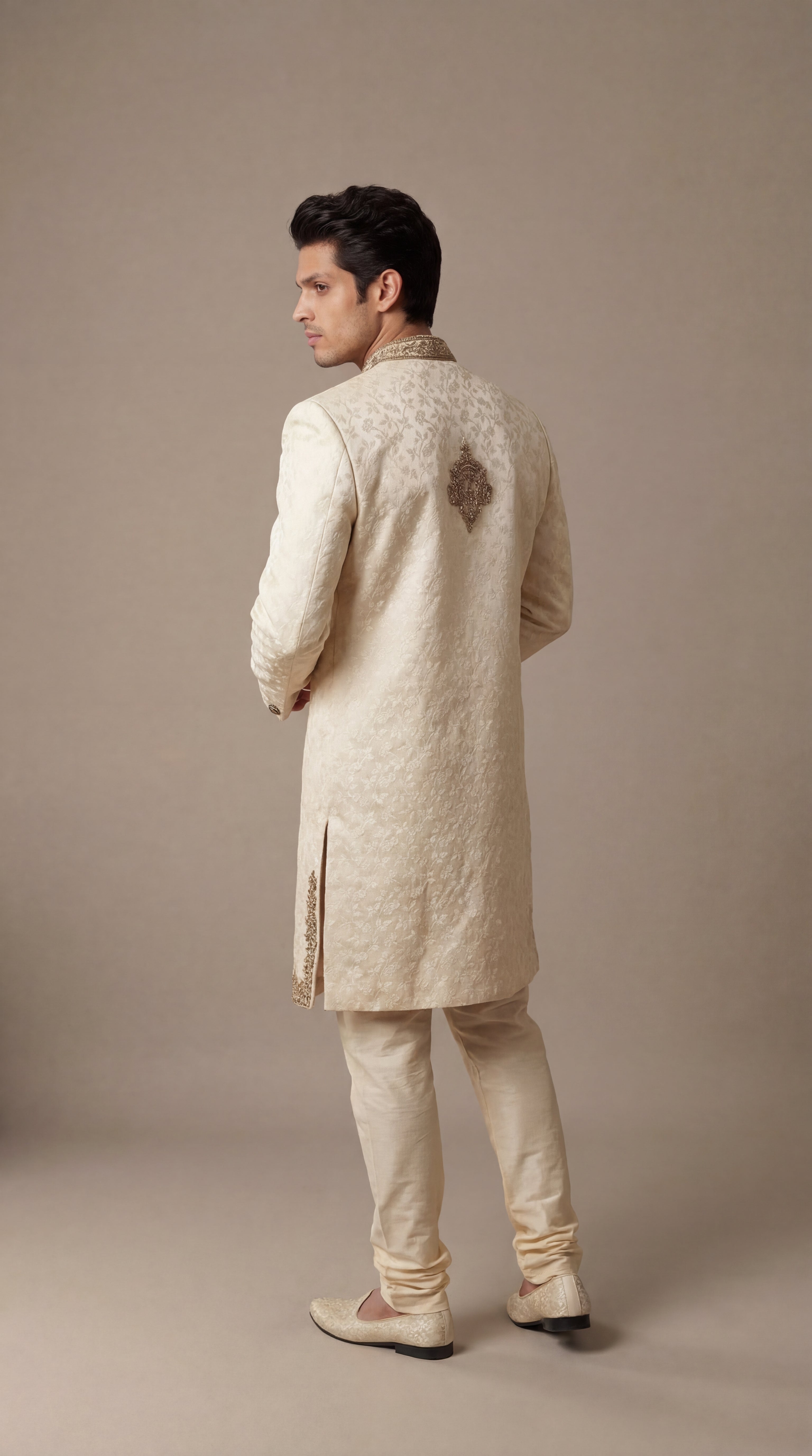 Ivory Gold Embroidered Sherwani Set