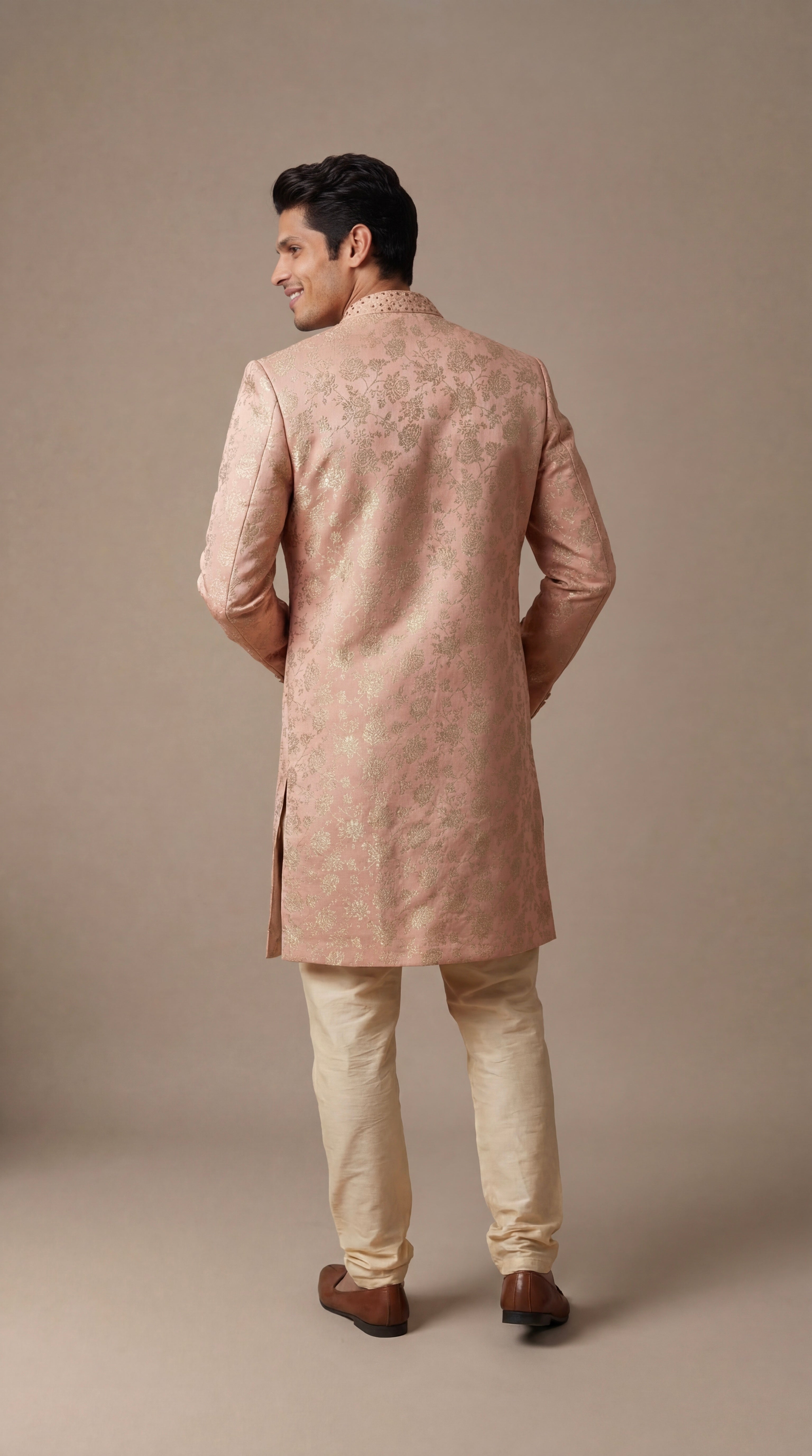 Royal Peach Embellished Sherwani Set
