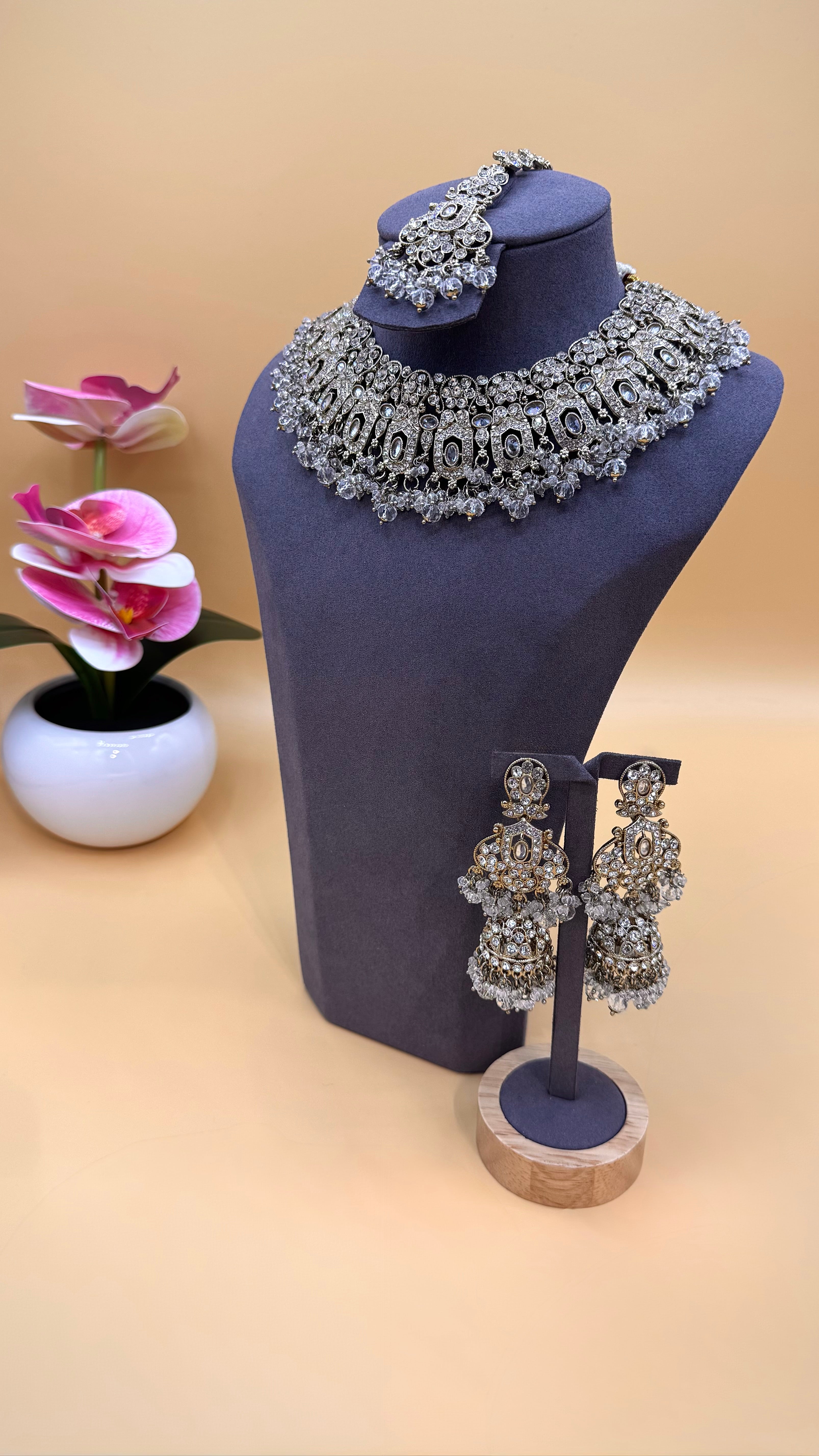 Crystal Silver Necklace Set