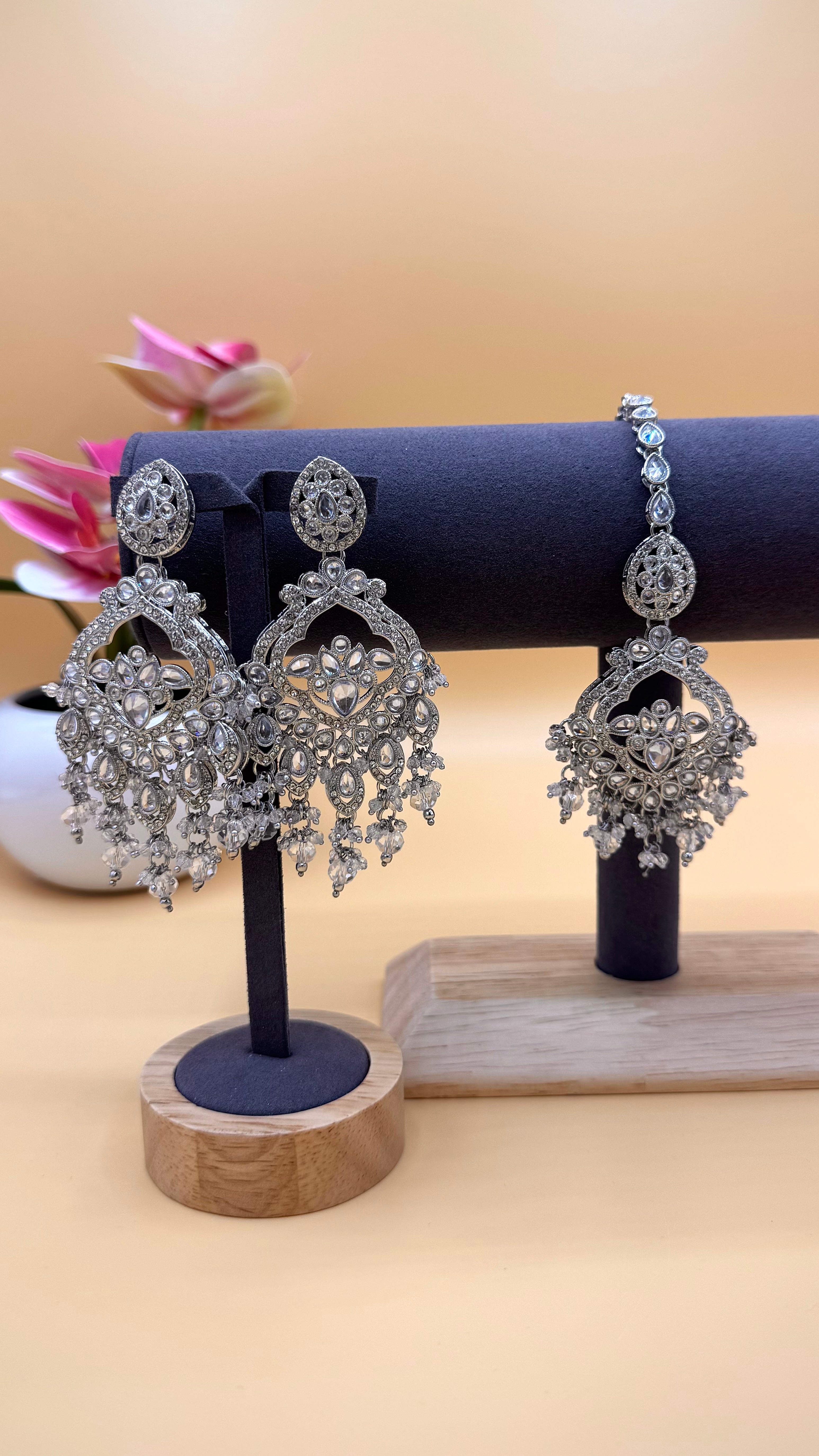 Silver Drop Earrings & Bindi Set