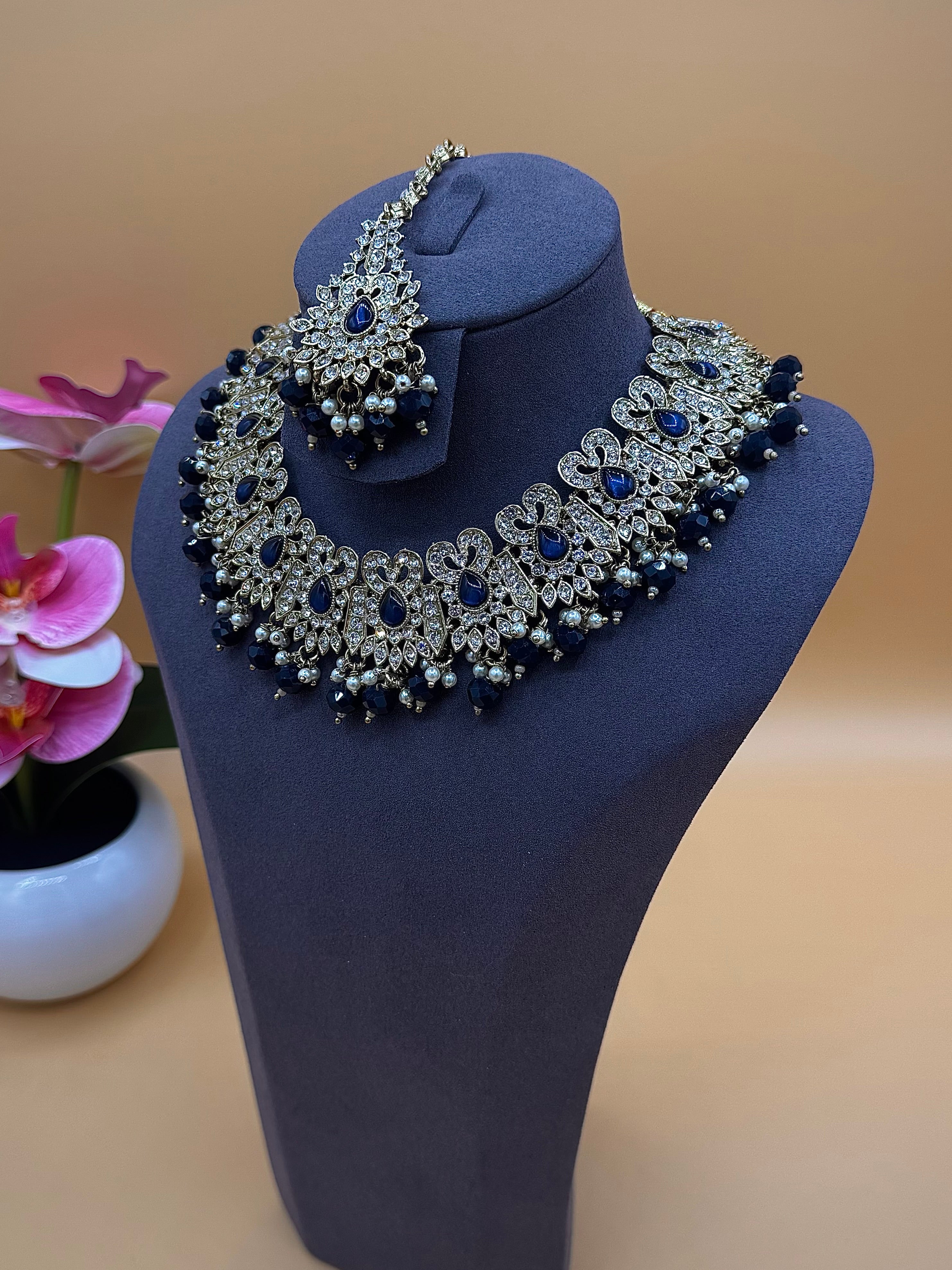 Ameera Necklace Set – Navy Blue
