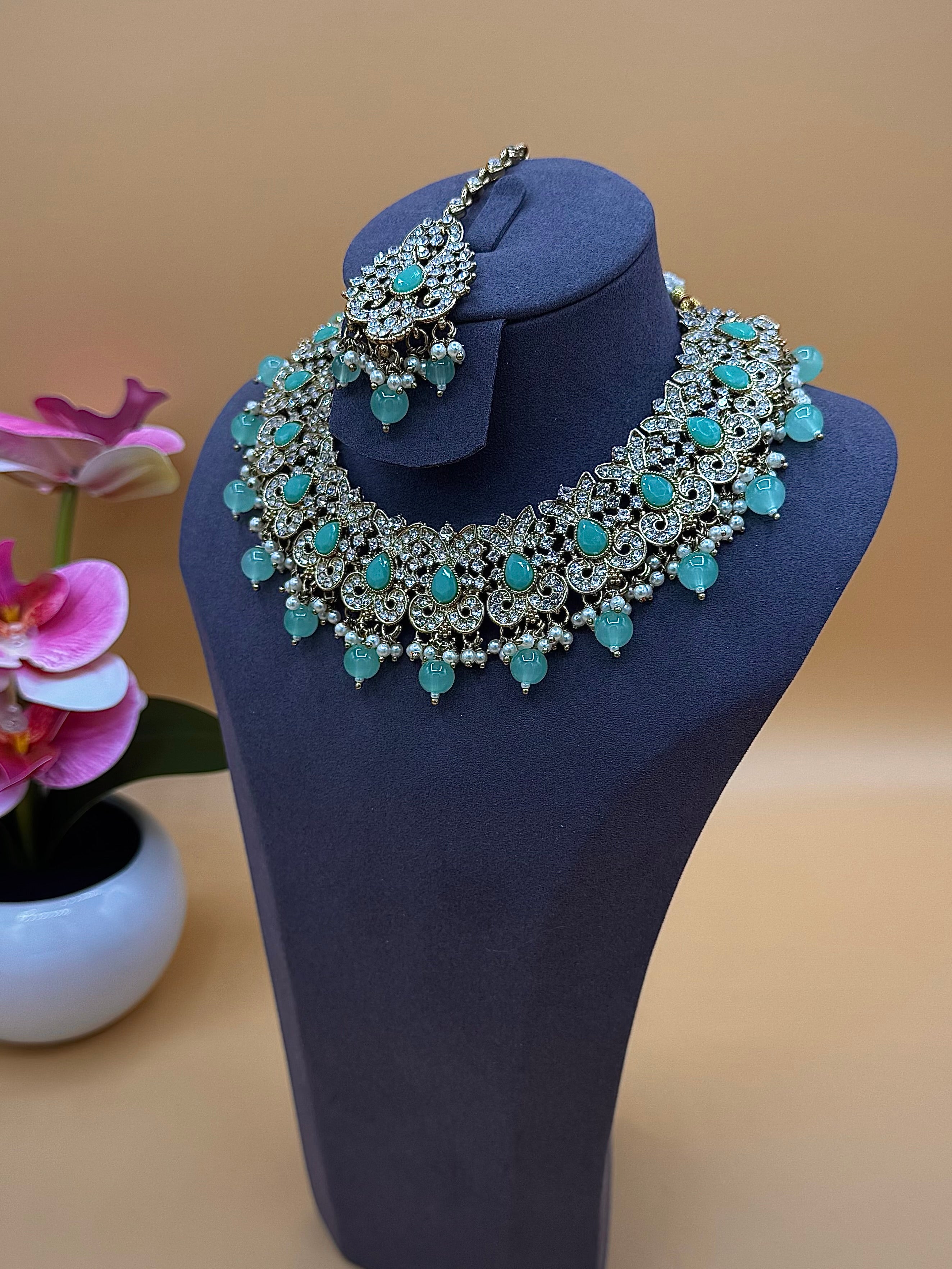 Elina Necklace Set – Aqua Blue