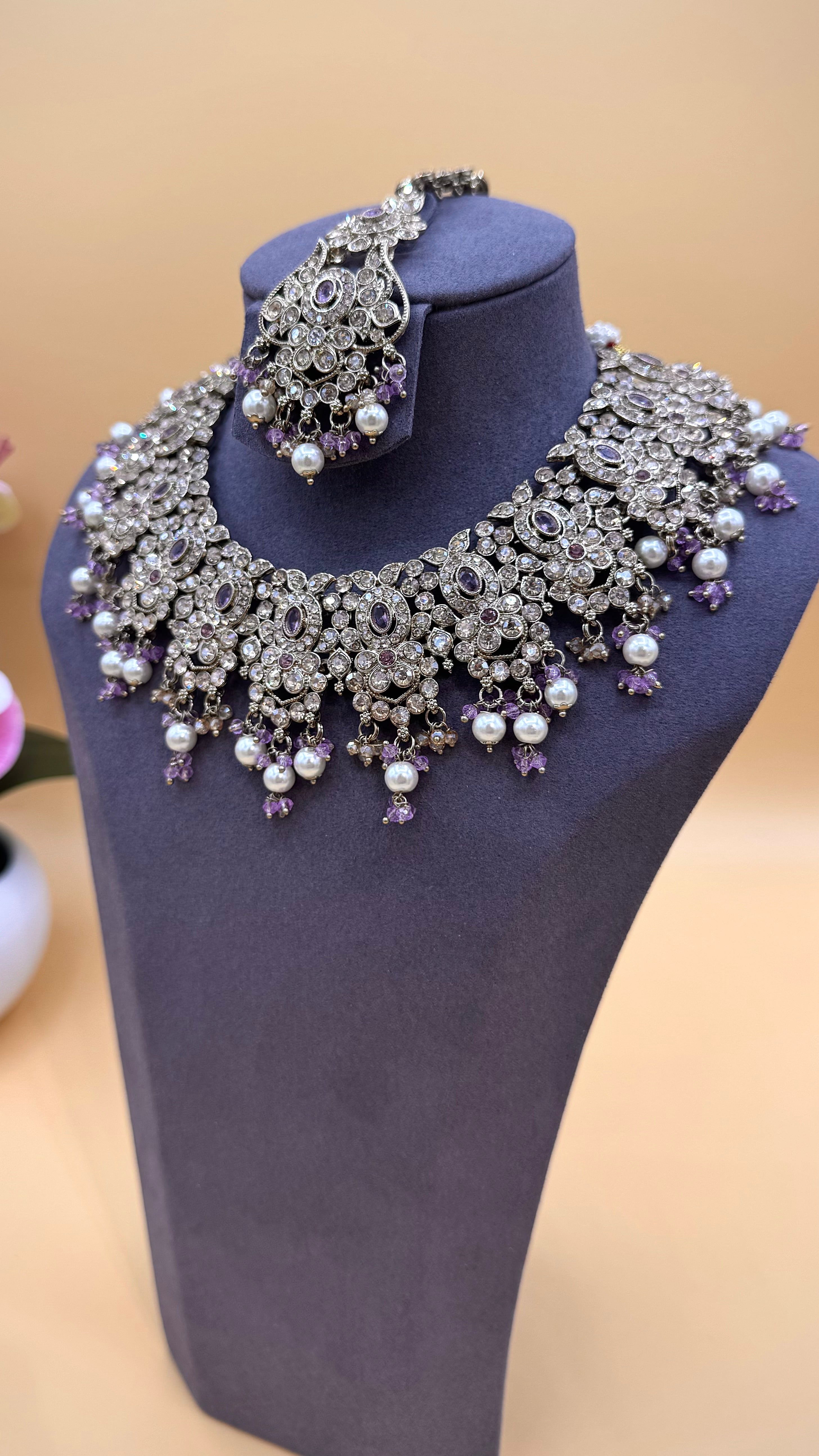 Lavender Pearl Necklace Set