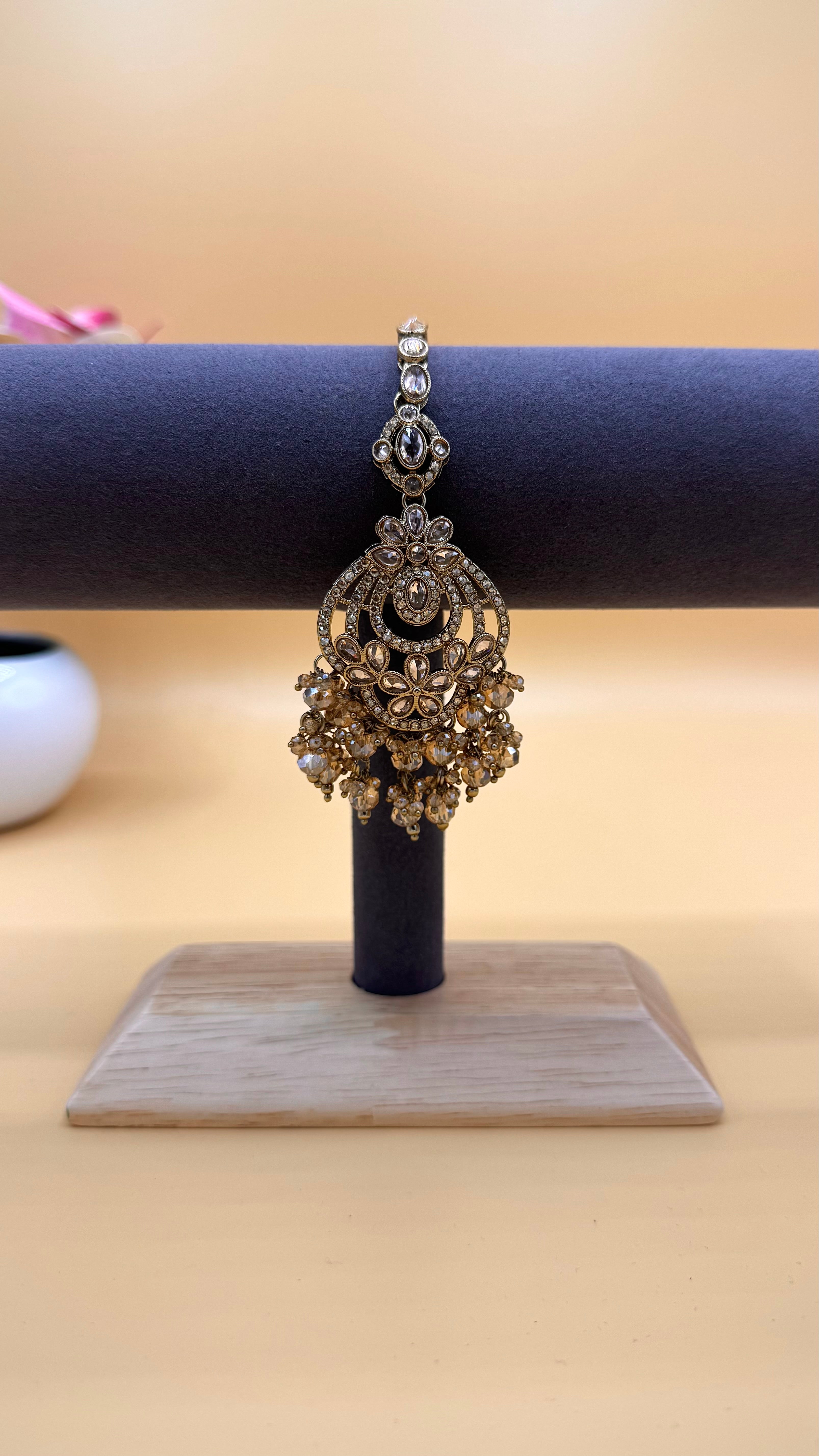 Champagne Gold Drop Earrings & Bindi Set