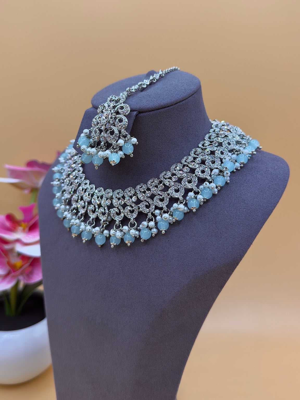 Aqua kettingset – blauw