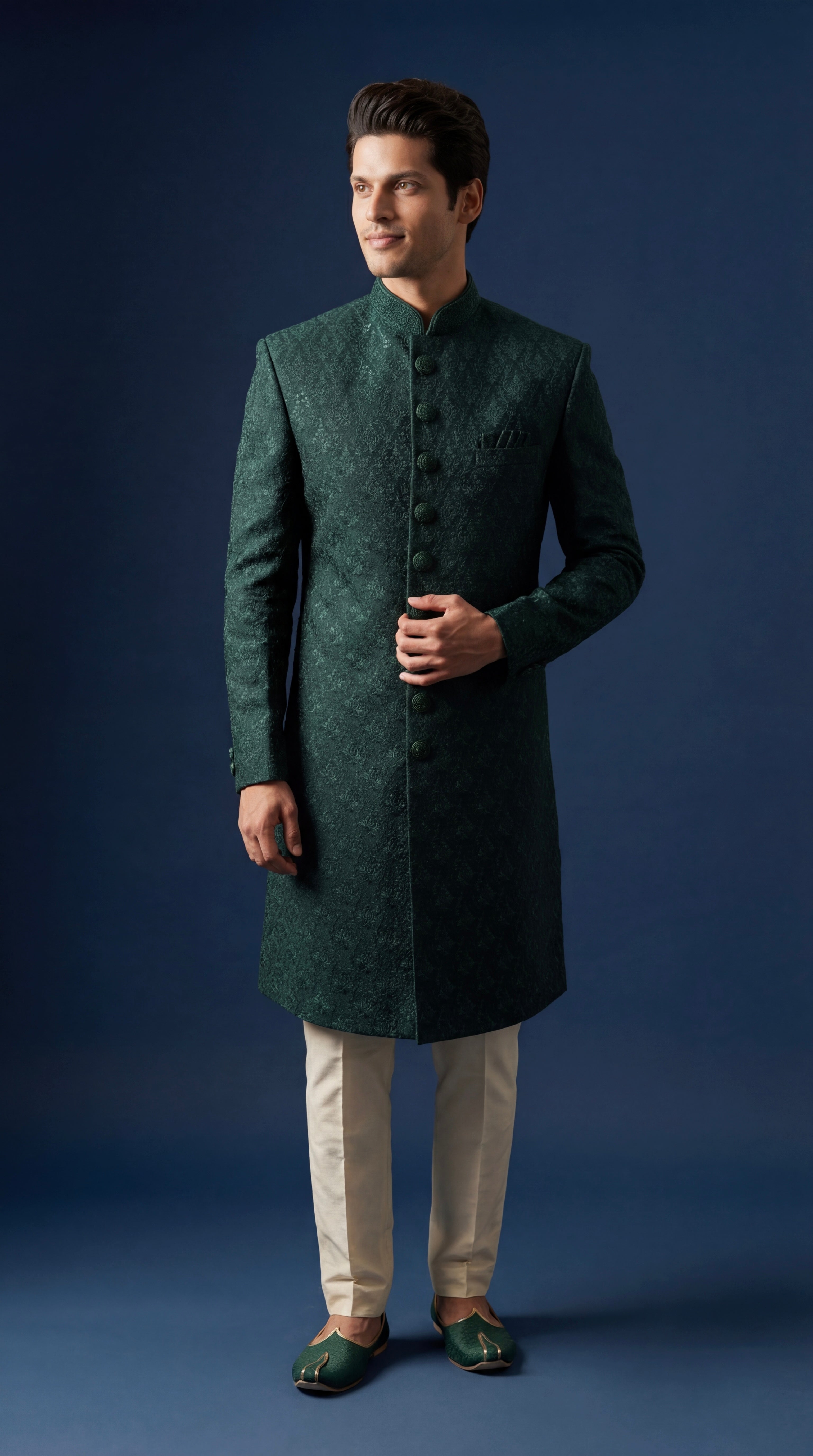 Forest Green Sherwani Set voor heren
