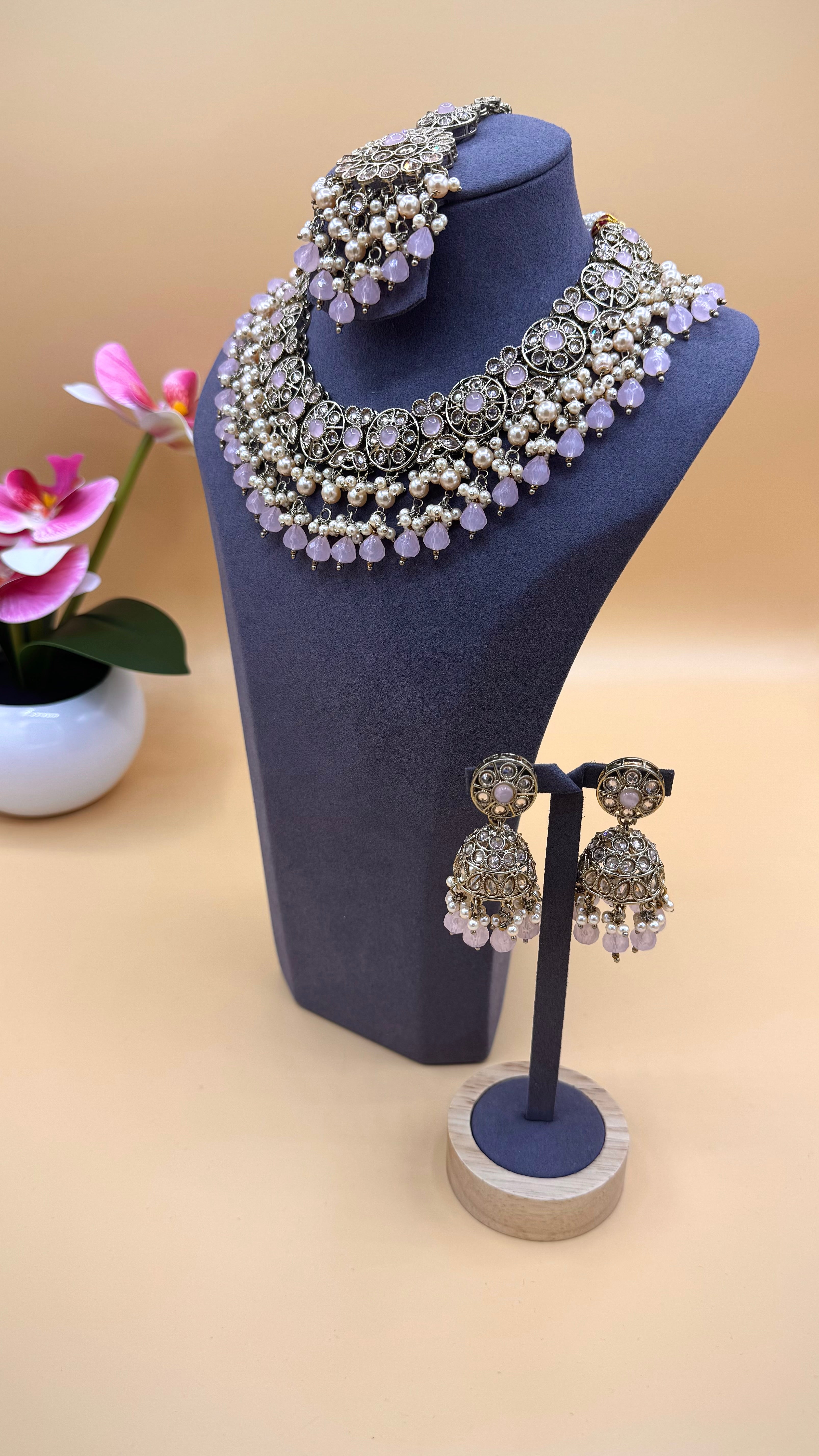 Amethyst Pearl Necklace Set